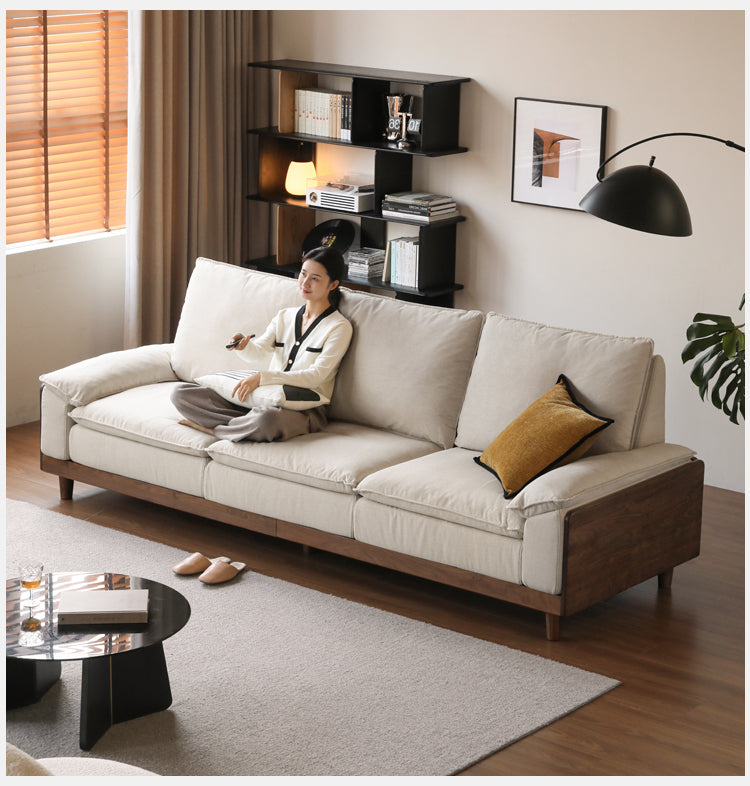 Premium Black Walnut & Ash Solid Wood High Back Sofa - Modern Farmhouse Living Room Furniture for Comfortable Seating & Relaxation - Perfect for Home, Office, or Lounge Areas