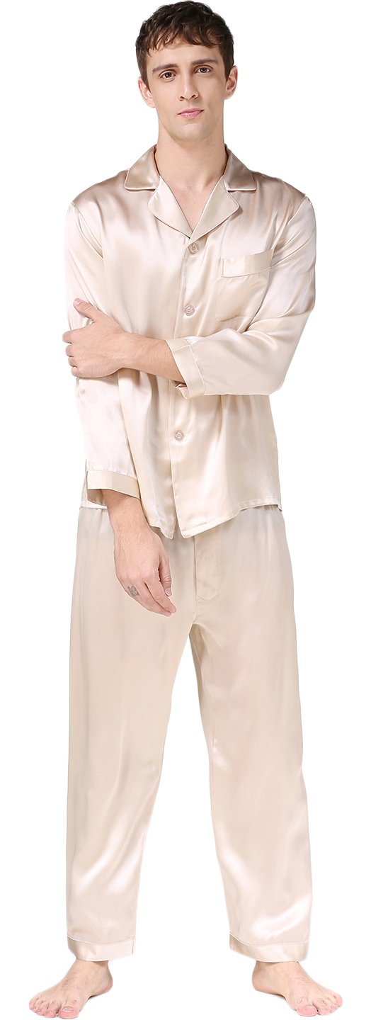 Premium Men's 100% Pure Mulberry Silk Pajama Set - Soft Breathable Sleepwear for Comfortable Nights - Perfect for Lounging, Travel & Gift Giving