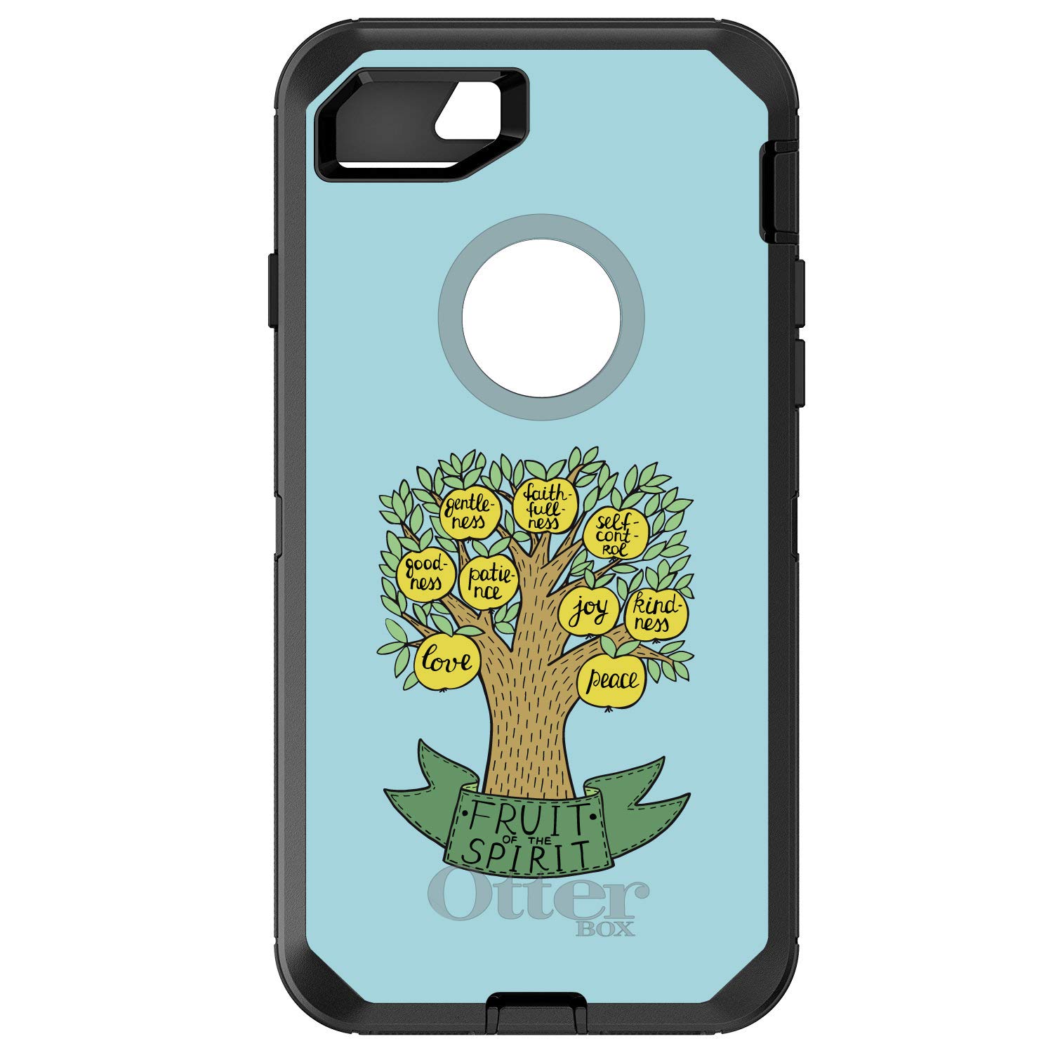 DistinctInk iPhone 7 Plus/8 Plus Case (5.5 Inch) - Durable Protective Cover Replacement for OtterBox Defender - Fruit of The Spirit Tree Design in Yellow Teal - Perfect for Outdoor Activities, Travel & Daily Use