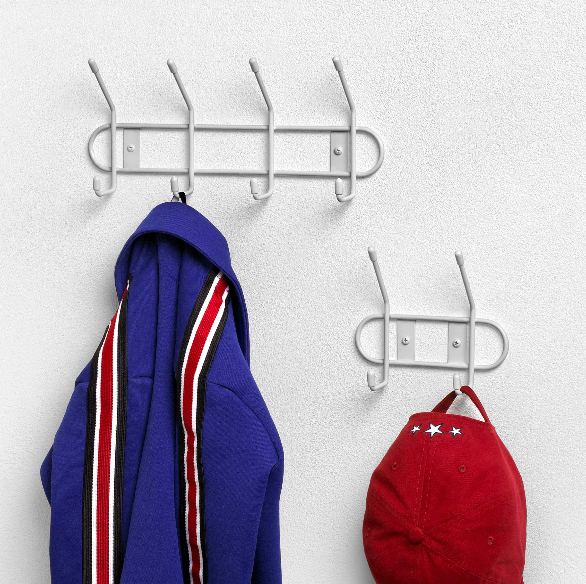 Spectrum Diversified 4-Hook Wall Mount Rack - Heavy Duty Steel Coat Hanger with Rubberized Ends for Closet, Entryway & Garage Organization - White (60400-24) - Perfect for Hanging Coats, Hats, Bags & Accessories in Home & Office Spaces