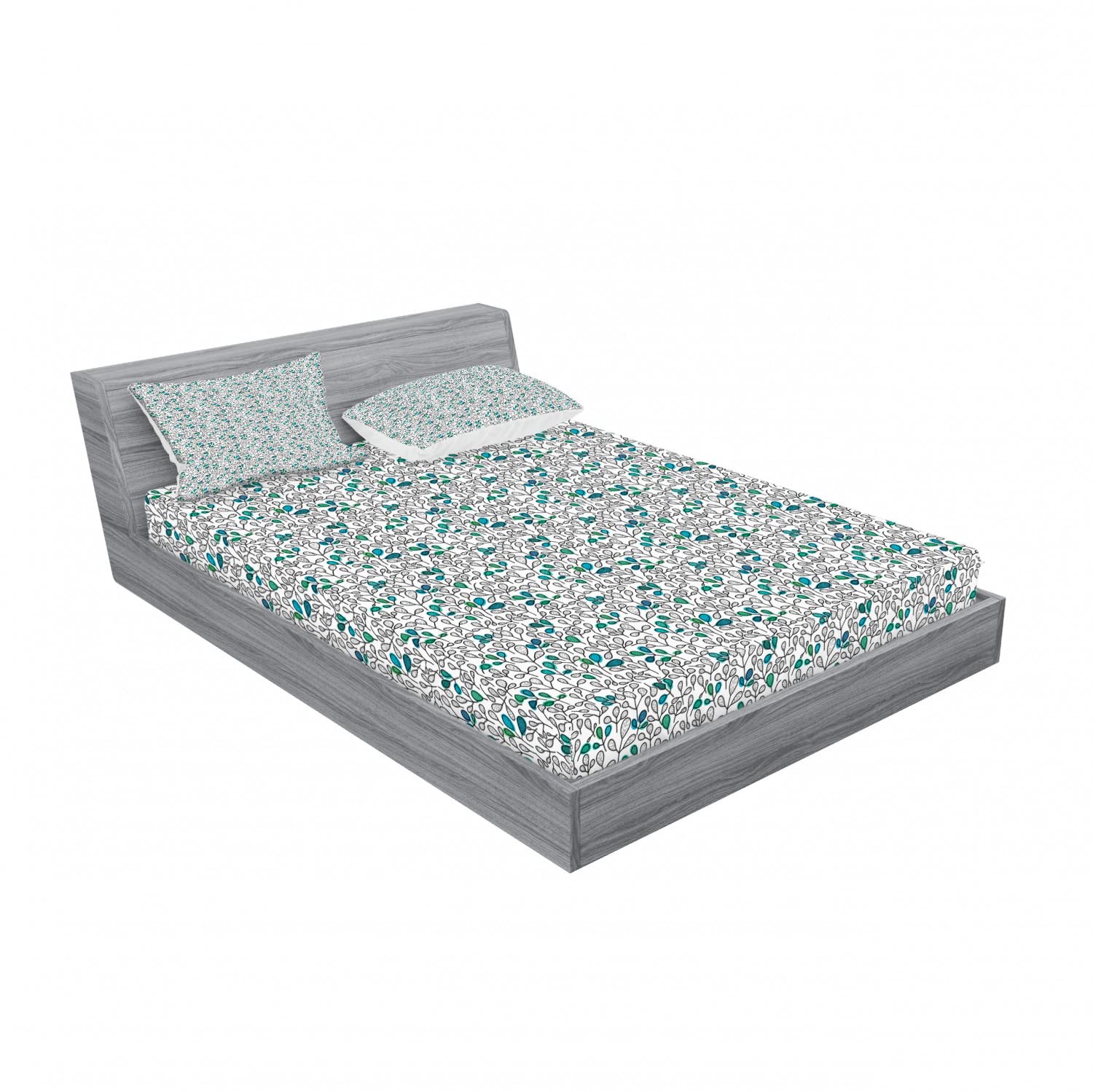 Ambesonne Abstract 2-Pack Full Size Fitted Sheet Set with 4 Pillow Shams - Blue Doodle Leaf Pattern Bedding Decor - Soft Wrinkle-Resistant Fabric for Guest Rooms, Dorms & Cozy Bedrooms
