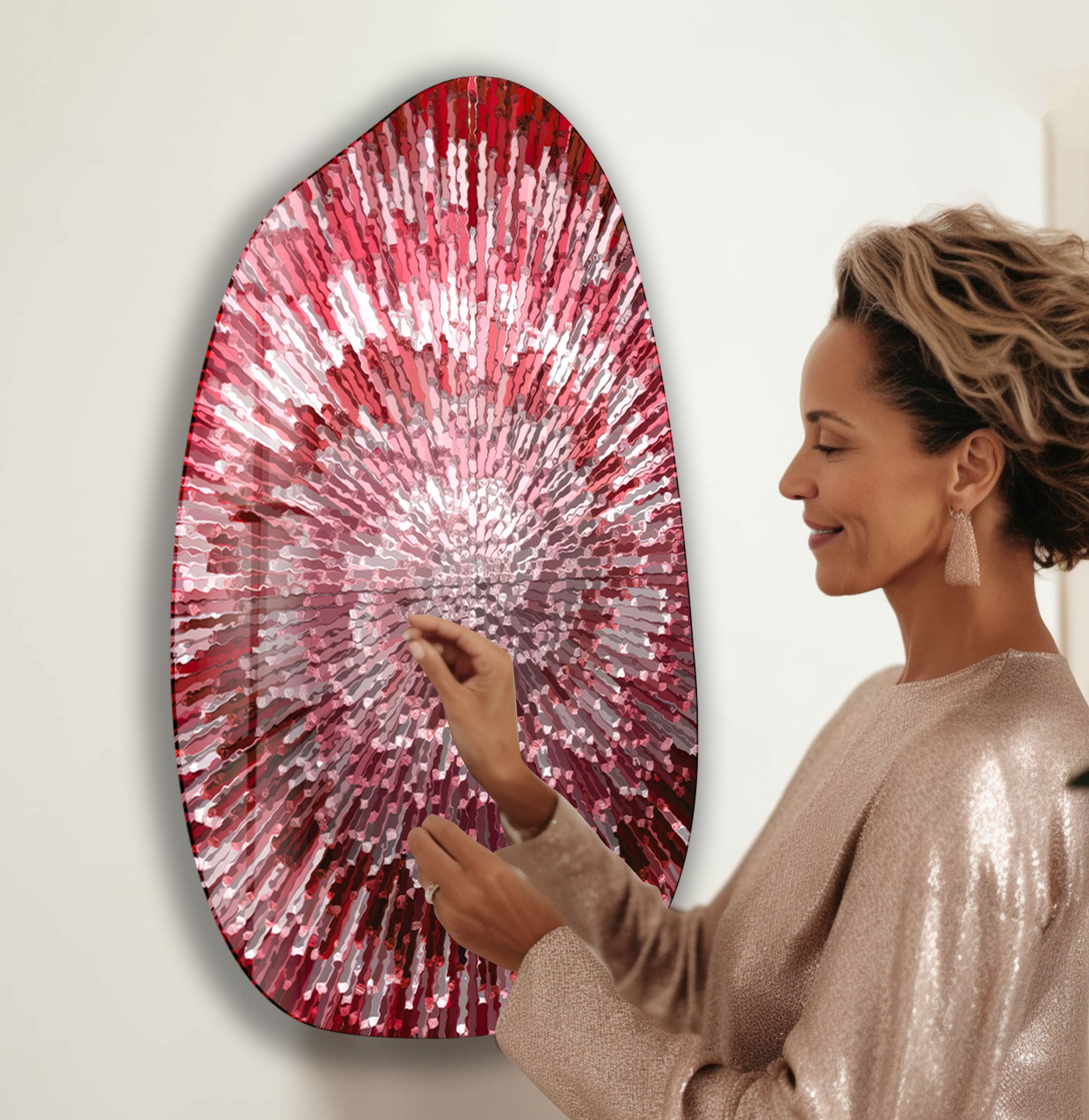Abstract Red Lines Aesthetic Glass Wall Art - Modern Home Decor for Living Room, Bedroom & Office - Shatterproof Tempered Glass Hanging Artwork