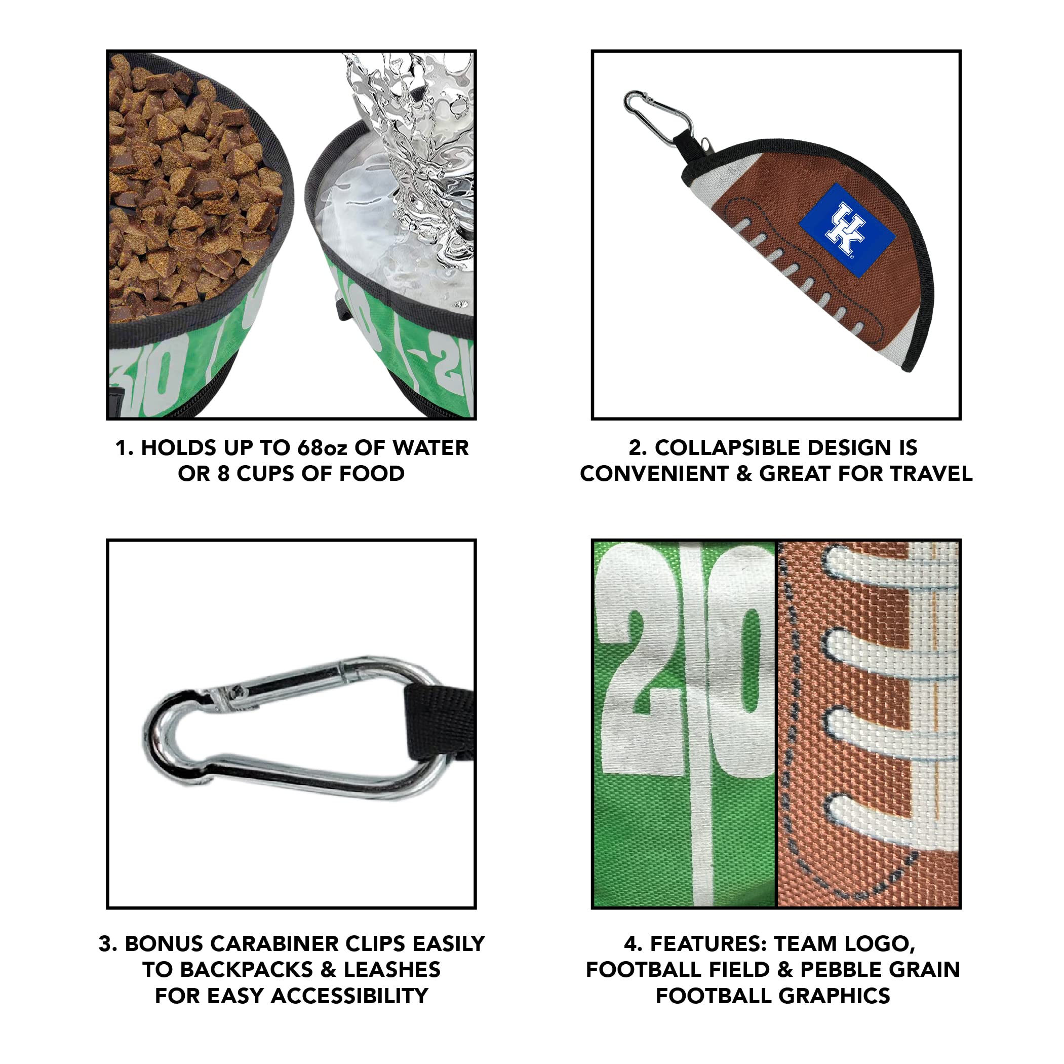 NCAA Kentucky Wildcats Collapsible Dog Travel Bowl - Portable Pet Food & Water Dish for Dogs & Cats | Leak-Proof, Lightweight Football Field Design | Perfect for Hiking, Camping & Road Trips