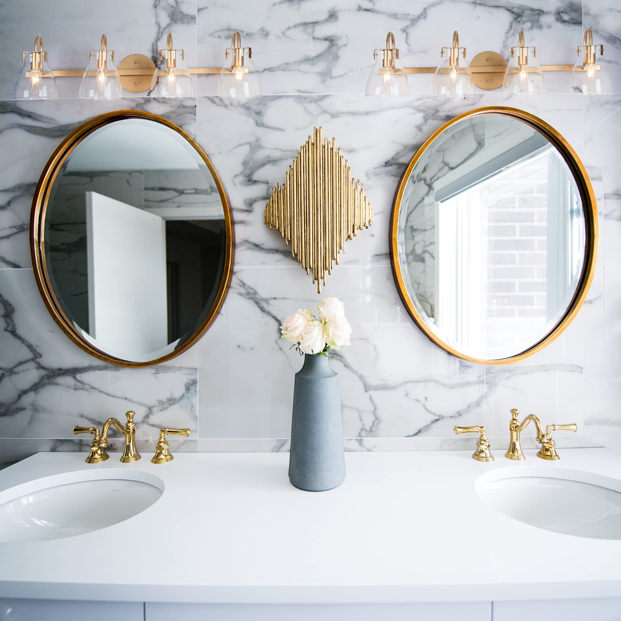 KSANA Gold Vanity Lights - 4 Light Bathroom Mirror Lighting with Clear Glass Shades for Modern Bathrooms