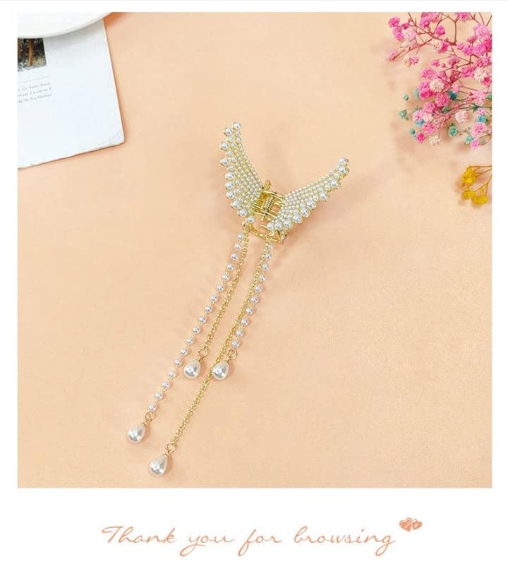 KENDRICK Elegant Tassel Pearl Butterfly Hair Clip - Flying Metal Hair Claw Clips for Women & Girls - Hair Styling Accessories for Parties, Weddings & Everyday Wear (Pack of 1)