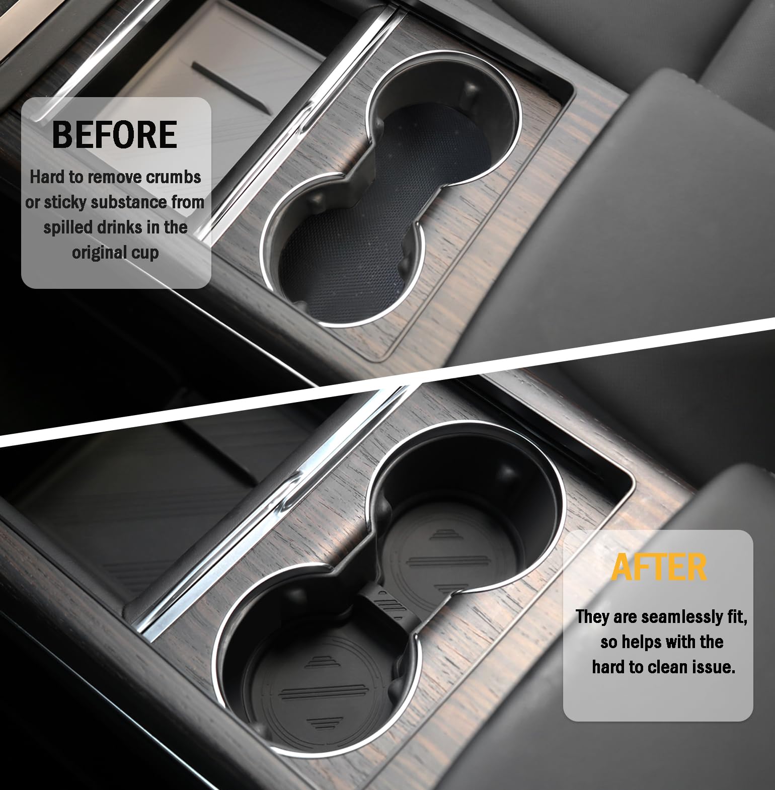 Non-Slip Silicone Cup Coasters for Tesla Model 3/S/X (2022-2024) - Recessed Cup Holder Accessories, Washable Interior Car Decor - Perfect for Road Trips & Daily Commutes - Black