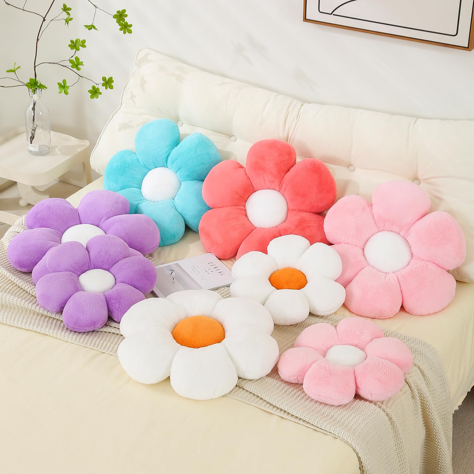 Cute Daisy Flower Pillow for Sofa Chair & Bed Decor - 15.74