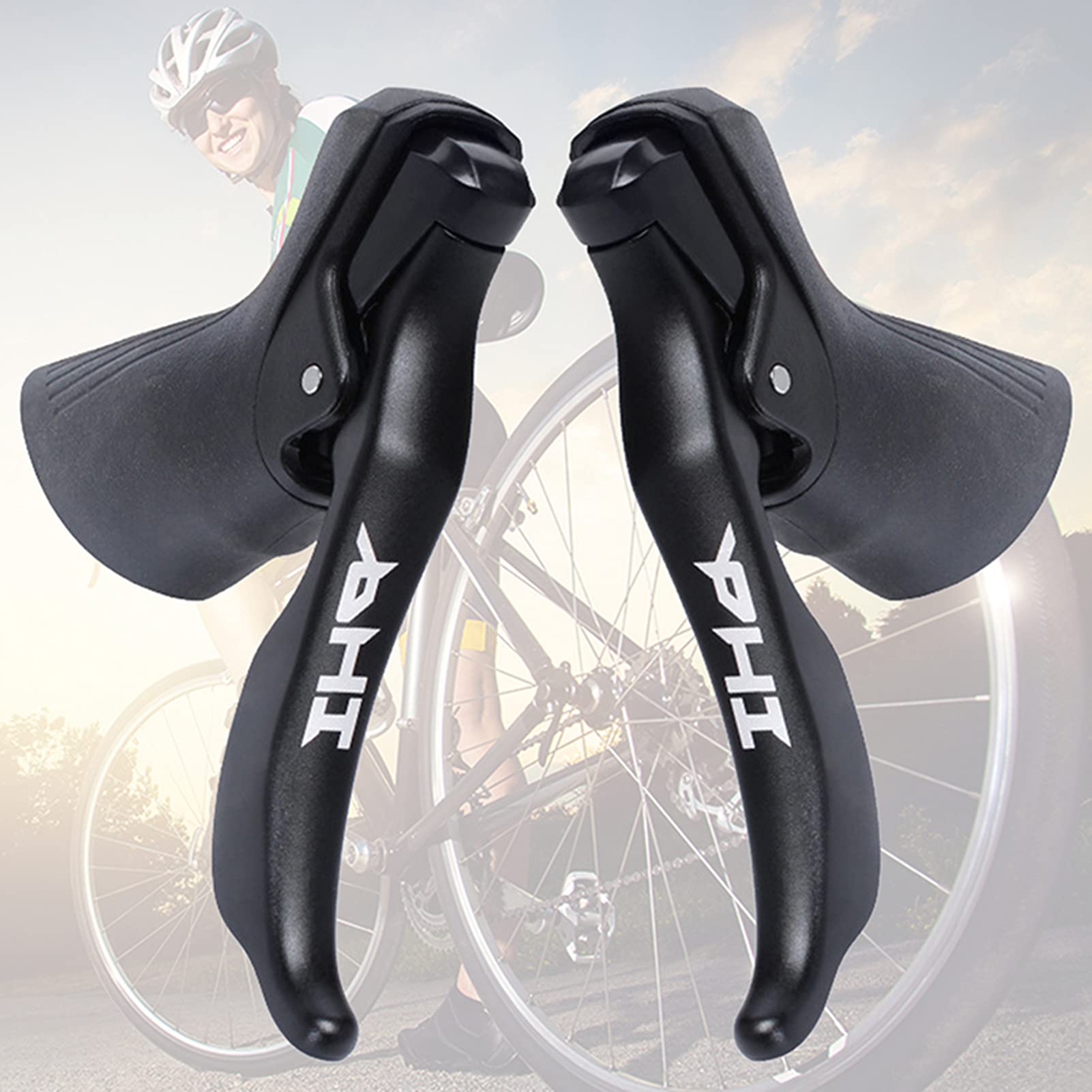 Tuelaly 1 Pair Bike Shifters - Anti-Rust Bicycle Shifter Set with Monoblade Variable Speed Mode & Brake Levers (Black, 2x8 Speed) - Perfect for Bike Repair, Maintenance & Mountain/Road Cycling