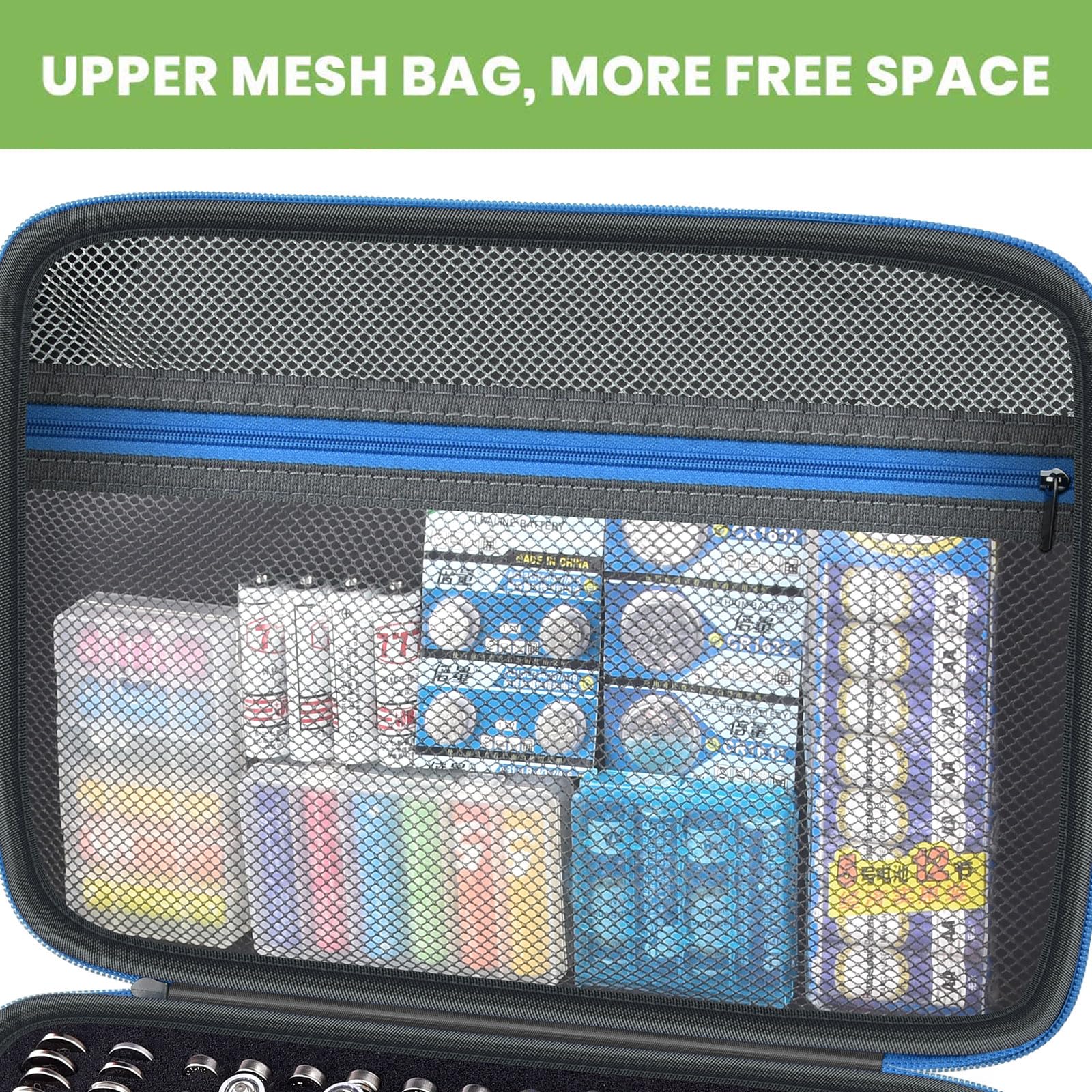 BT-168 Battery Organizer Storage Case with Tester - Holds 225 AA AAA C D 9V & Lithium Batteries (Blue) - Perfect for Home, Office & Emergency Kits