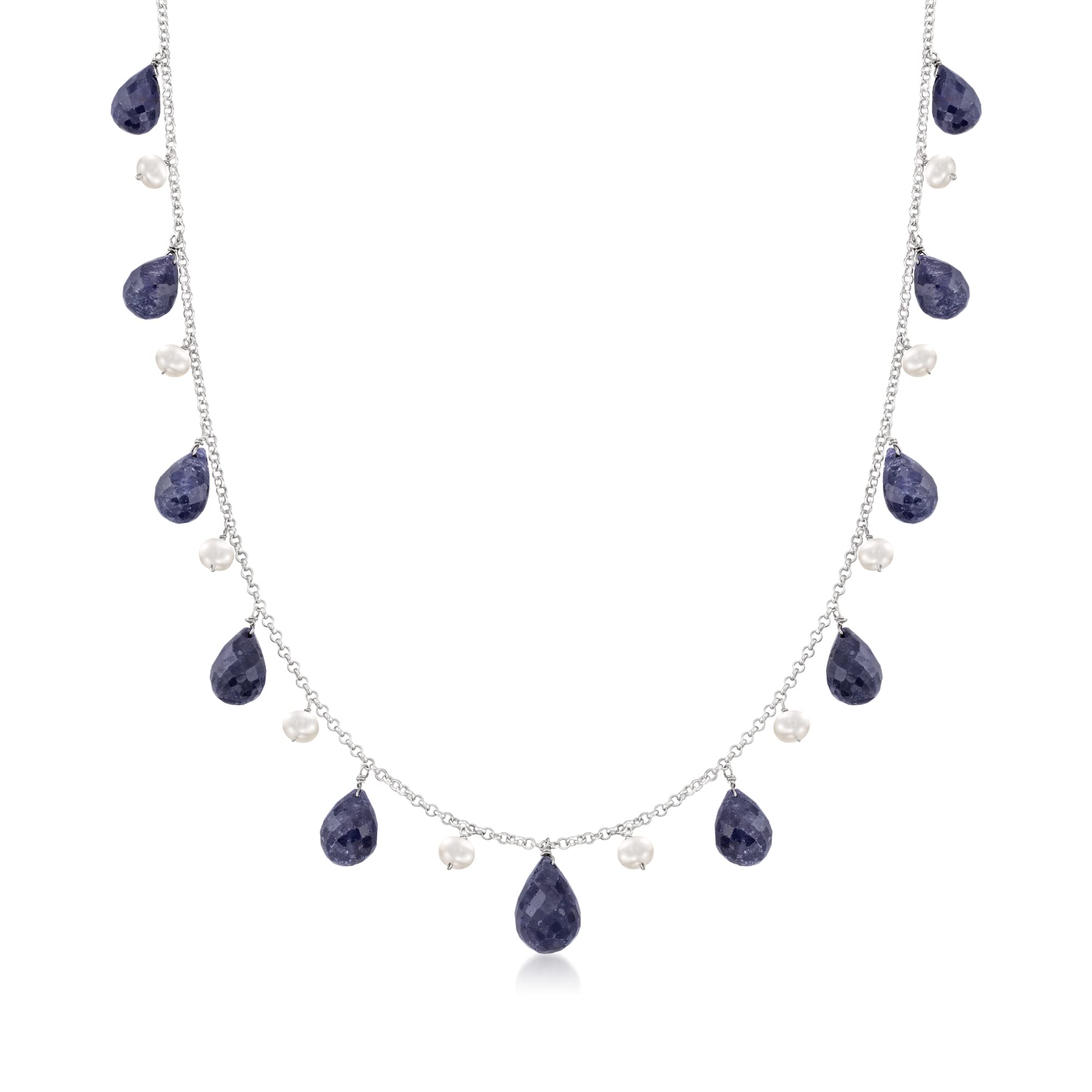 Ross-Simons Sterling Silver Gemstone & 4-5mm Cultured Pearl Drop Necklace - Elegant Jewelry for Women, Perfect for Weddings, Parties & Special Occasions