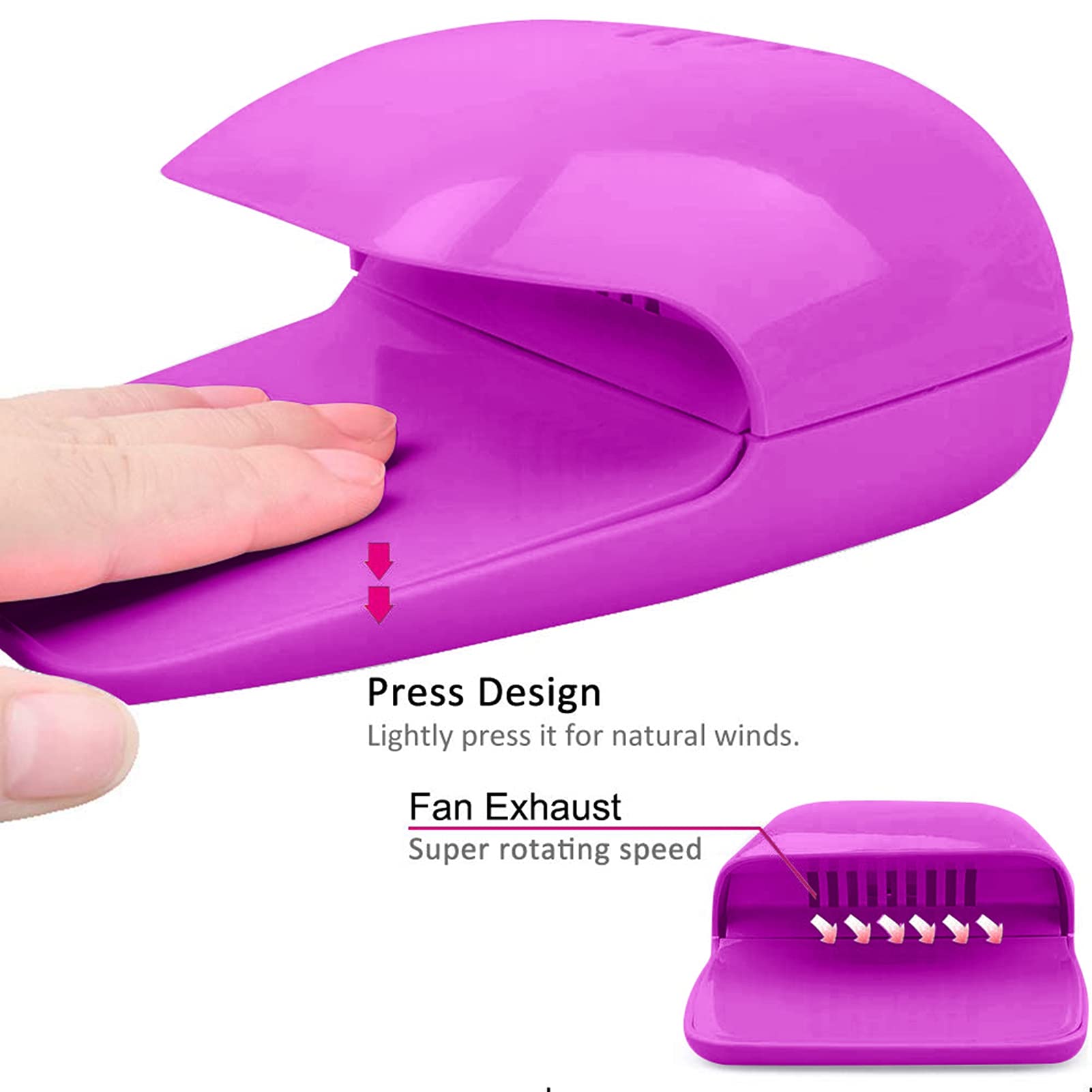 Portable Nail Dryer Fan - Fast Cooling Nail Polish Dryer for Gel & Regular Polish | Compact UV-Free Nail Art Tool for Home & Salon Use (Purple)