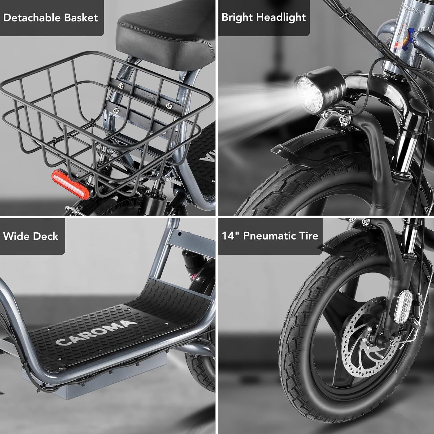 Caroma Peak 1200W Foldable Electric Scooter with Seat - 14
