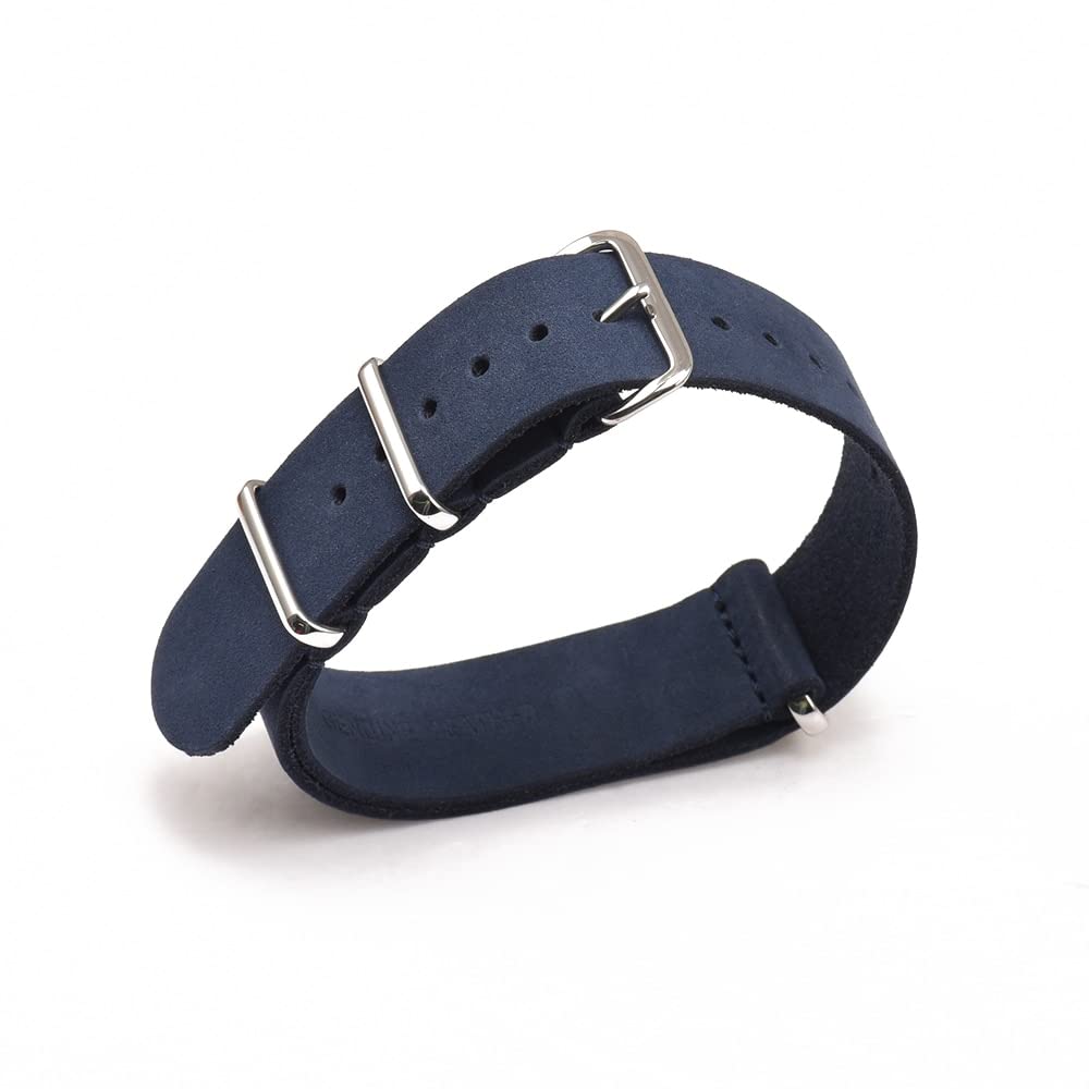 XUSHI 22mm Blue Silver Cow Leather Watch Strap for Men - Polished Buckle Replacement Bracelet, Durable Wristband for Dress Watches, Business & Casual Style