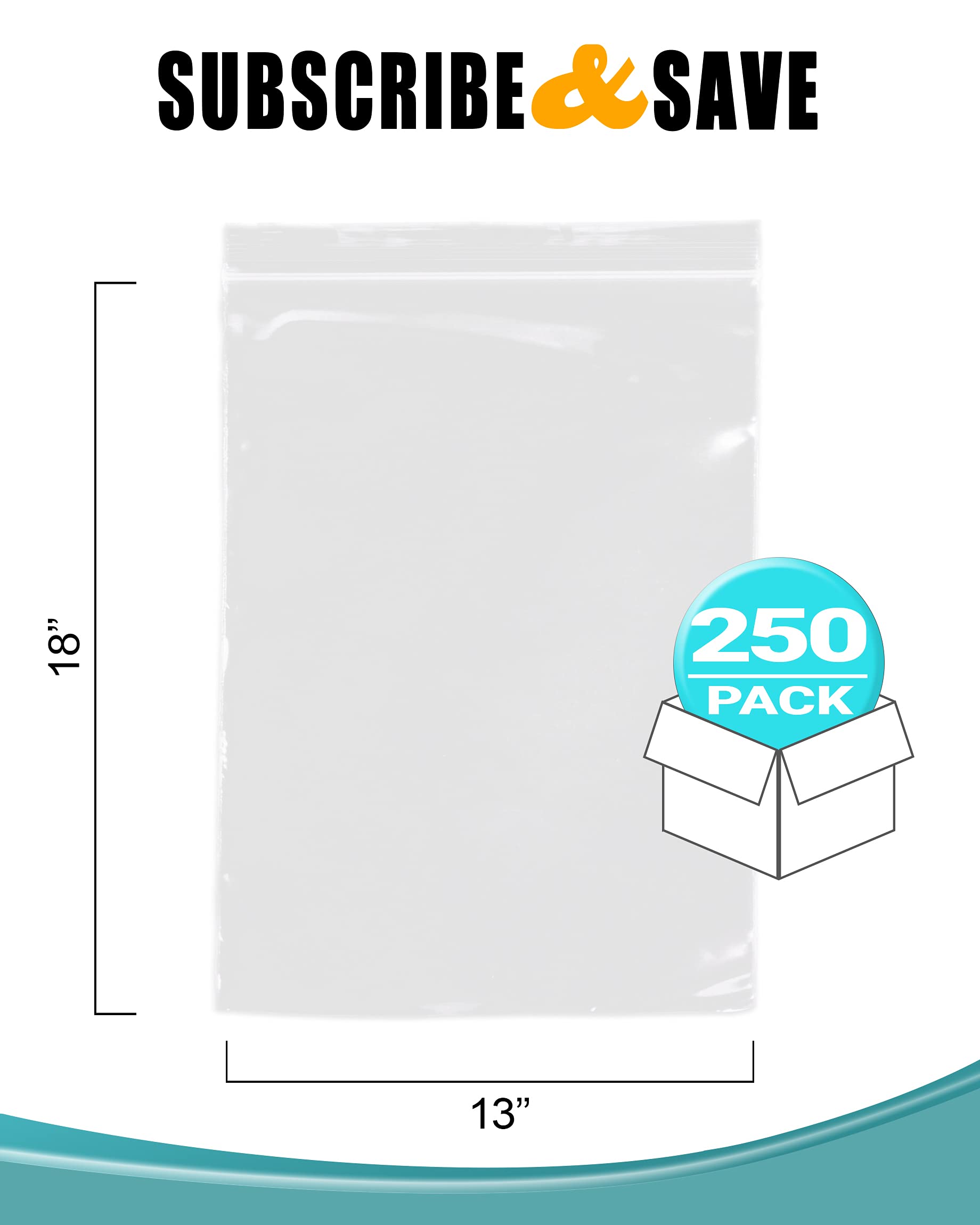 APQ 250 Pack 13x18 Clear Heavy Duty Zipper Bags - 6 Mil Thick Seal Top Polyethylene Storage Bags for Food Service, Industrial Use & Healthcare Needs | Perfect for Meal Prep, Organizing Supplies & Medical Equipment Storage