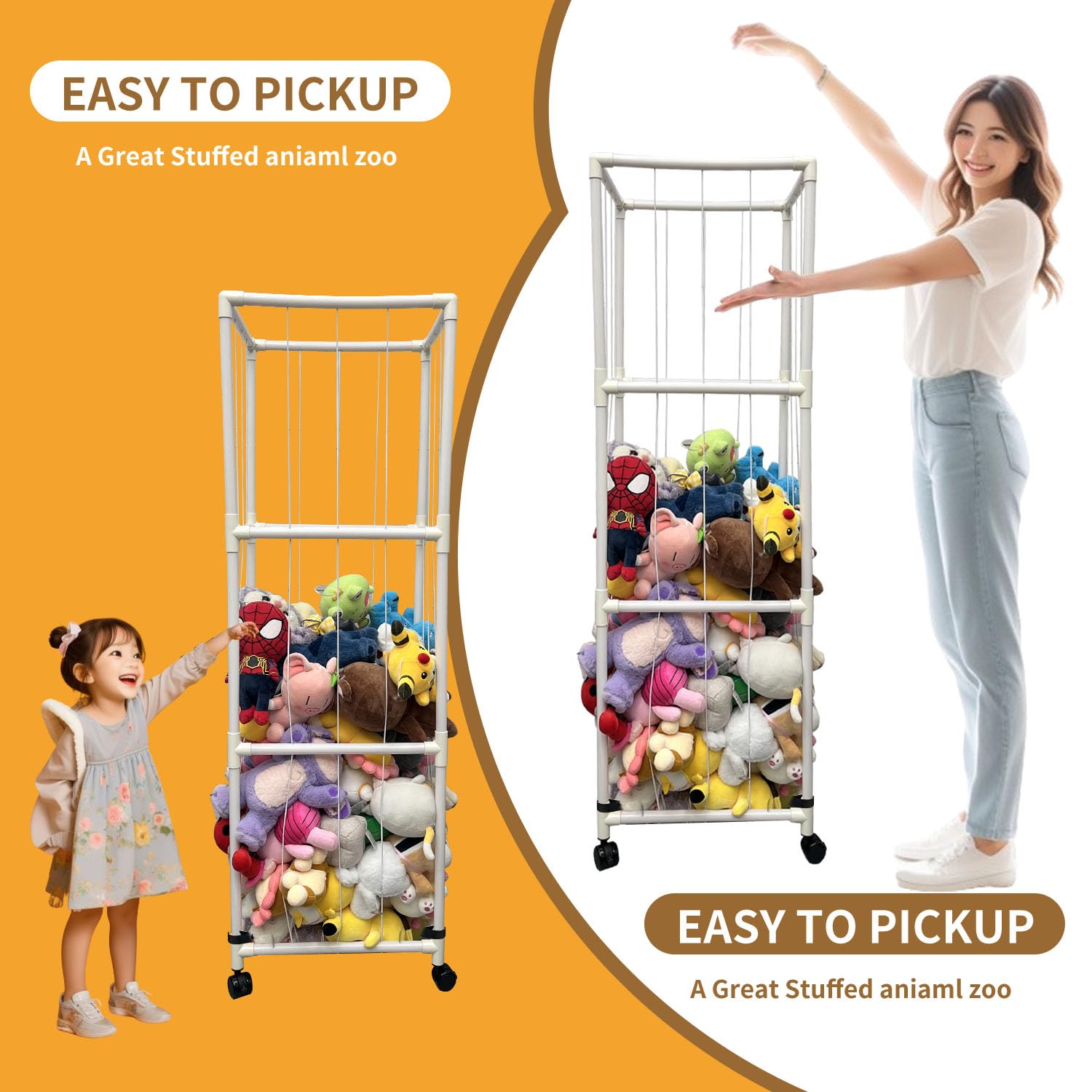 Large Stuffed Animal Storage Organizer with Elastic Bands & Bottom Support - Zoo-Themed Standing Cage for Plush Toy Display in Kids Room, Playroom, Nursery | Perfect for Toy Organization & Room Decor
