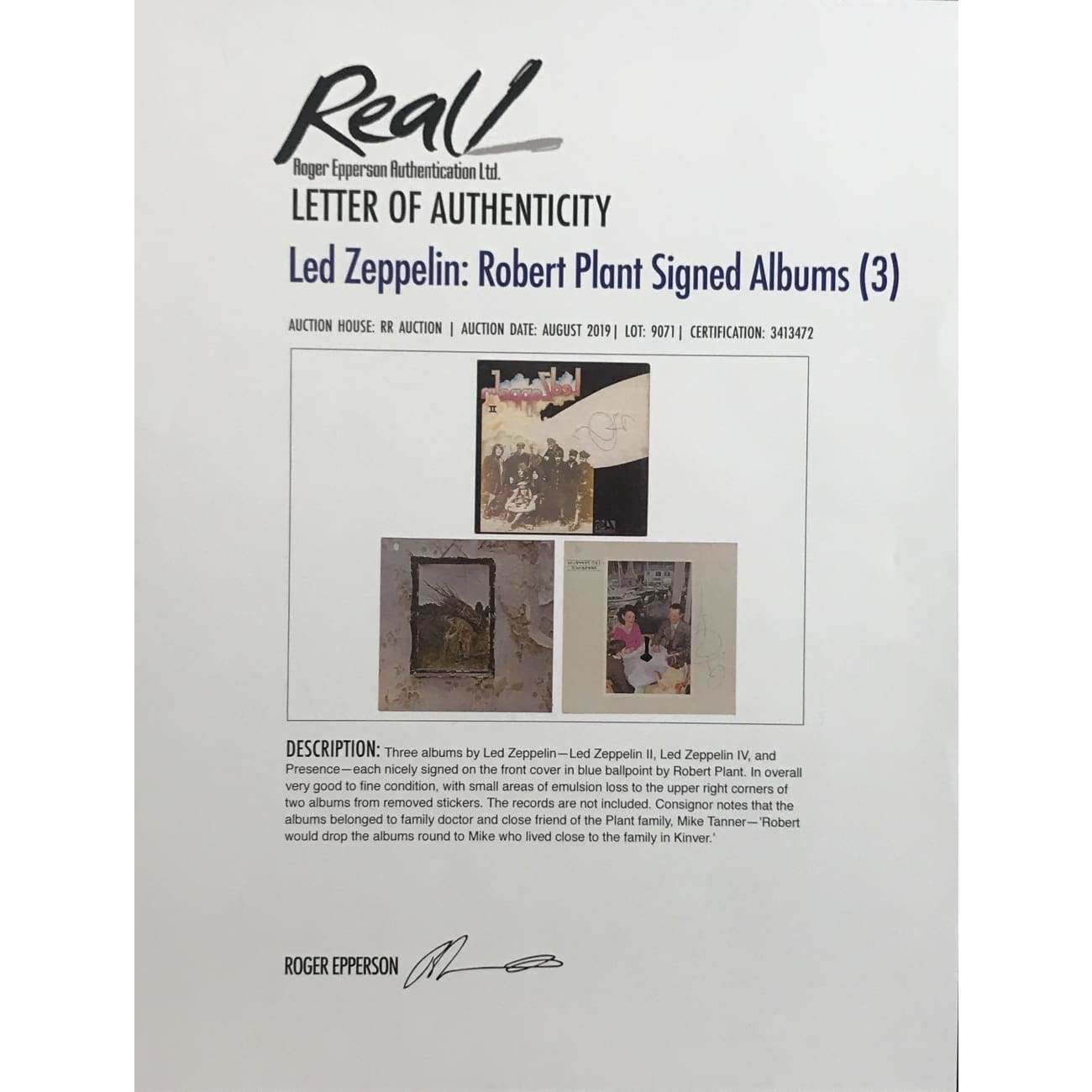 Authentic Led Zeppelin II Album Signed by Robert Plant with Epperson COA - Rare Collectible Vinyl Record for Music Memorabilia Fans & Home Decor