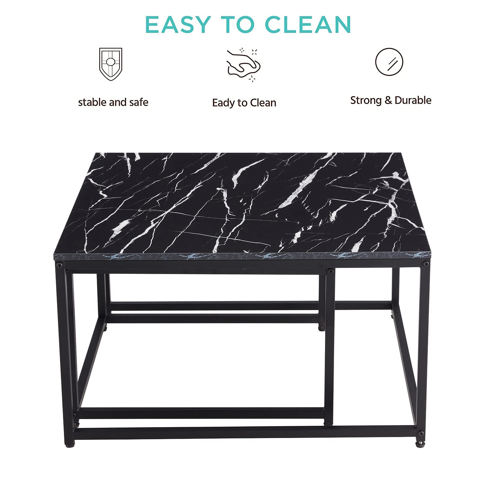 Modern Nesting Coffee Table Set of 2 - Faux Marble End Tables with Sturdy Metal Frame, Rectangle Cocktail Tables for Living Room, Bedroom or Home Office | Perfect for Small Spaces, TV Snacking and Stylish Home Decor