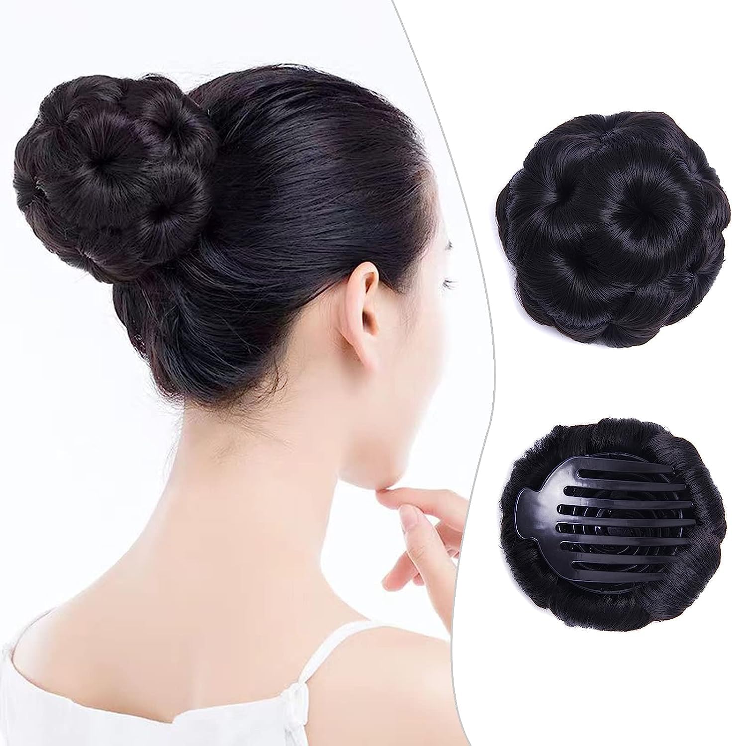 Glitz & Glamour Synthetic Hair Bun Extension - Brown Claw Ponytail Chignon for Women | Messy Curly Scrunchy Hairpiece | Perfect for Parties, Weddings & Everyday Styling