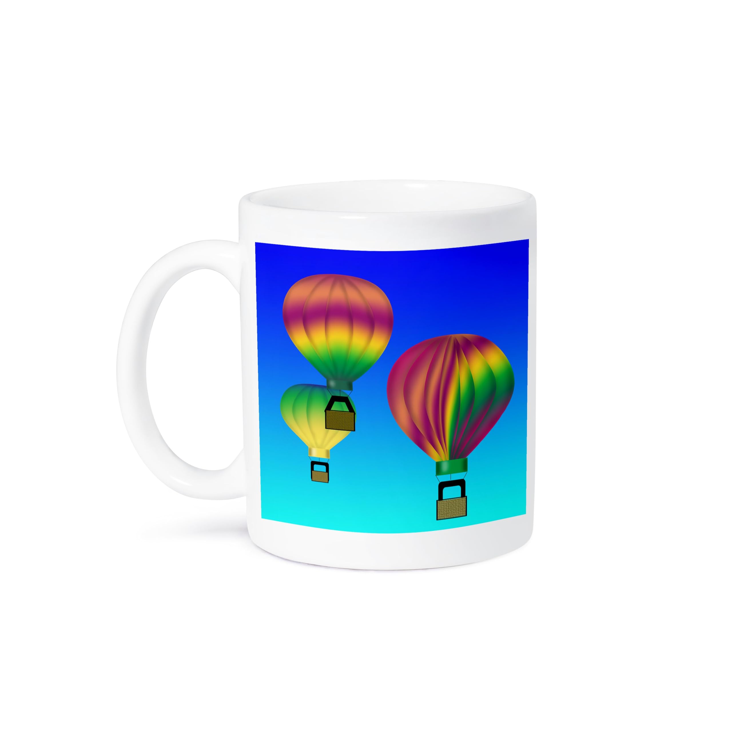 3D Rose Colorful Hot Air Balloon Ceramic Mug 11 oz - Blue Sky Background Graphic Design - Perfect for Coffee, Tea & Office Use