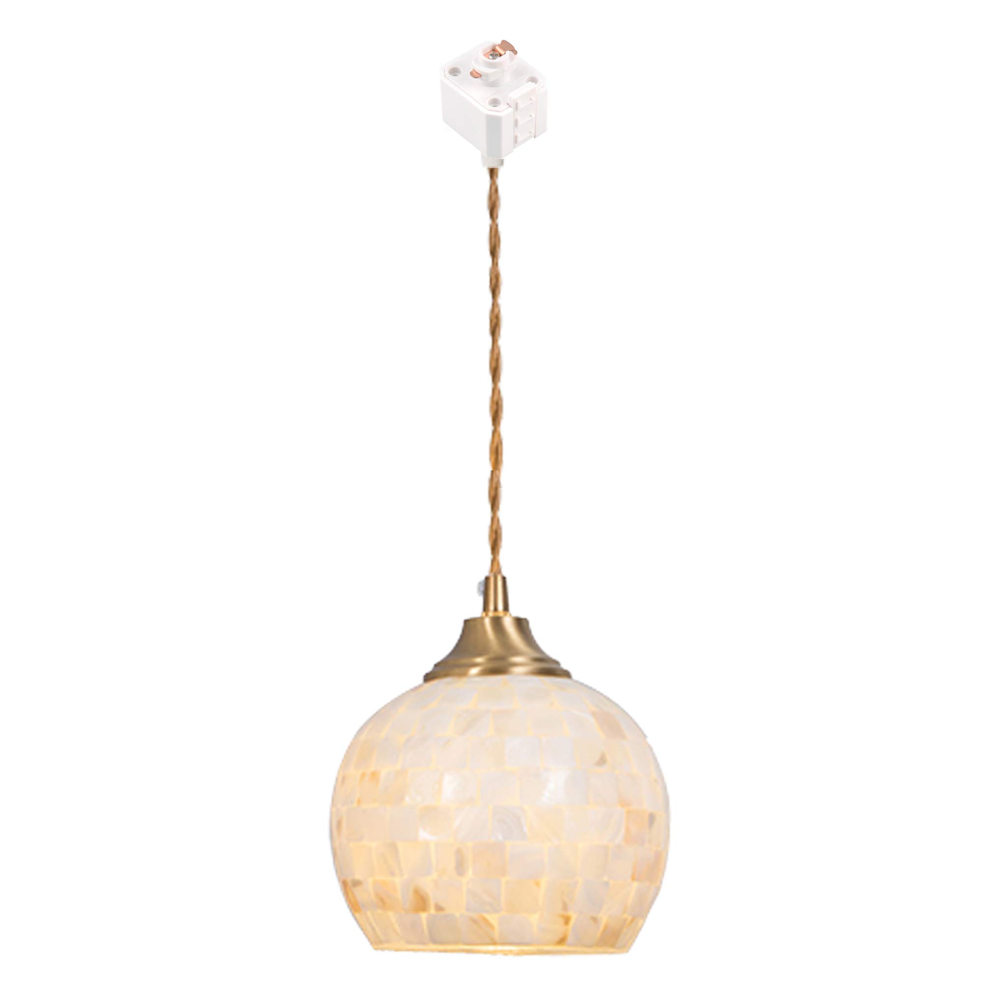 Dimmable H-Type Track Light with Tiffany Mosaic Handmade Natural Shell Lampshade - Brass Finish E26 Socket Pendant Light - 4 ft Cord - Perfect for Kitchen Island, Dining Room & Living Room Decor - Customizable Lighting Solution