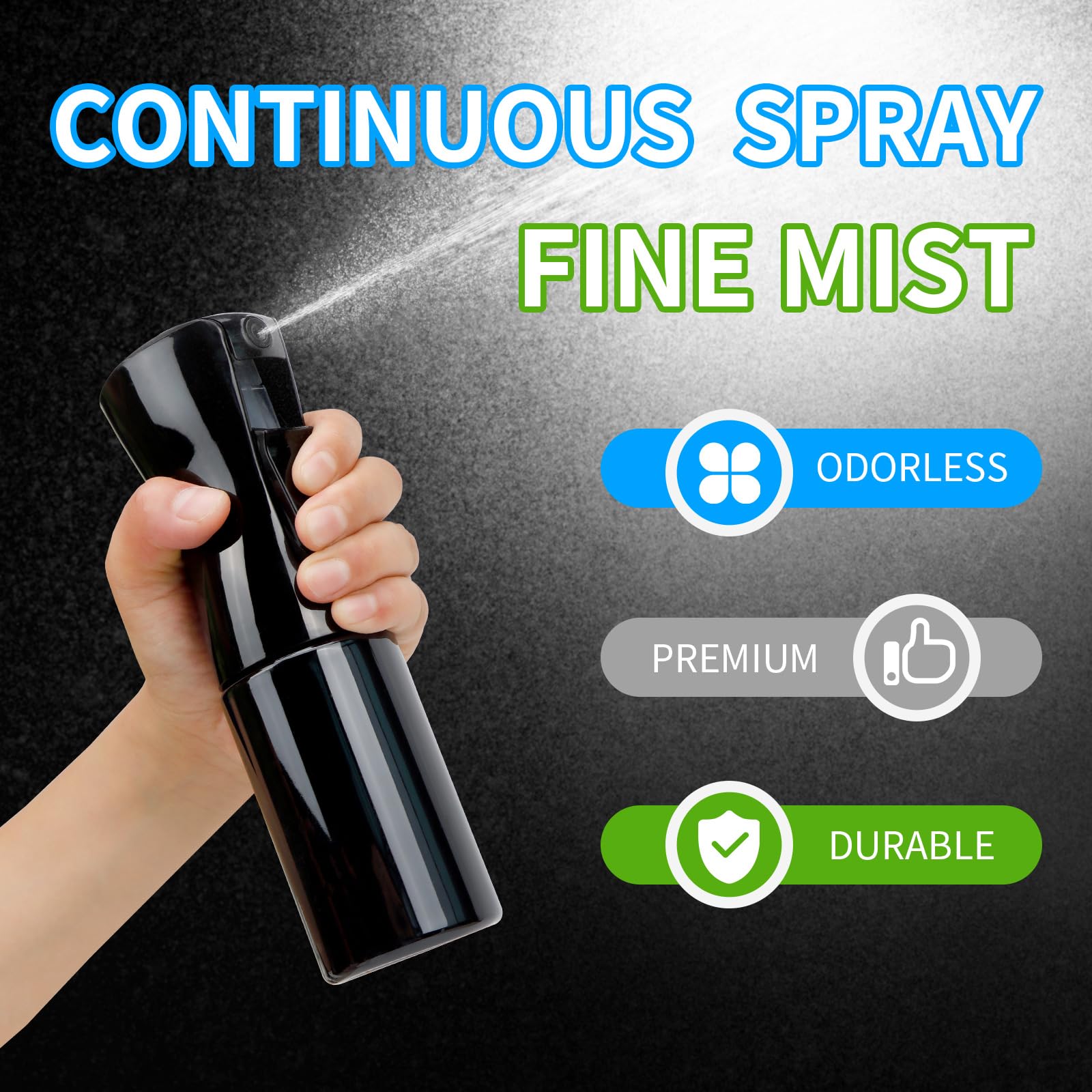 MEIPO Continuous Mist Spray Bottle - 5OZ Reusable Hair Styling & Beauty Water Sprayer for Salon, Plants, Cleaning, Aromatherapy | Perfect for Hairstyling, Plant Care, Home Cleaning & Essential Oil Diffusion (Black, 1 Pack)