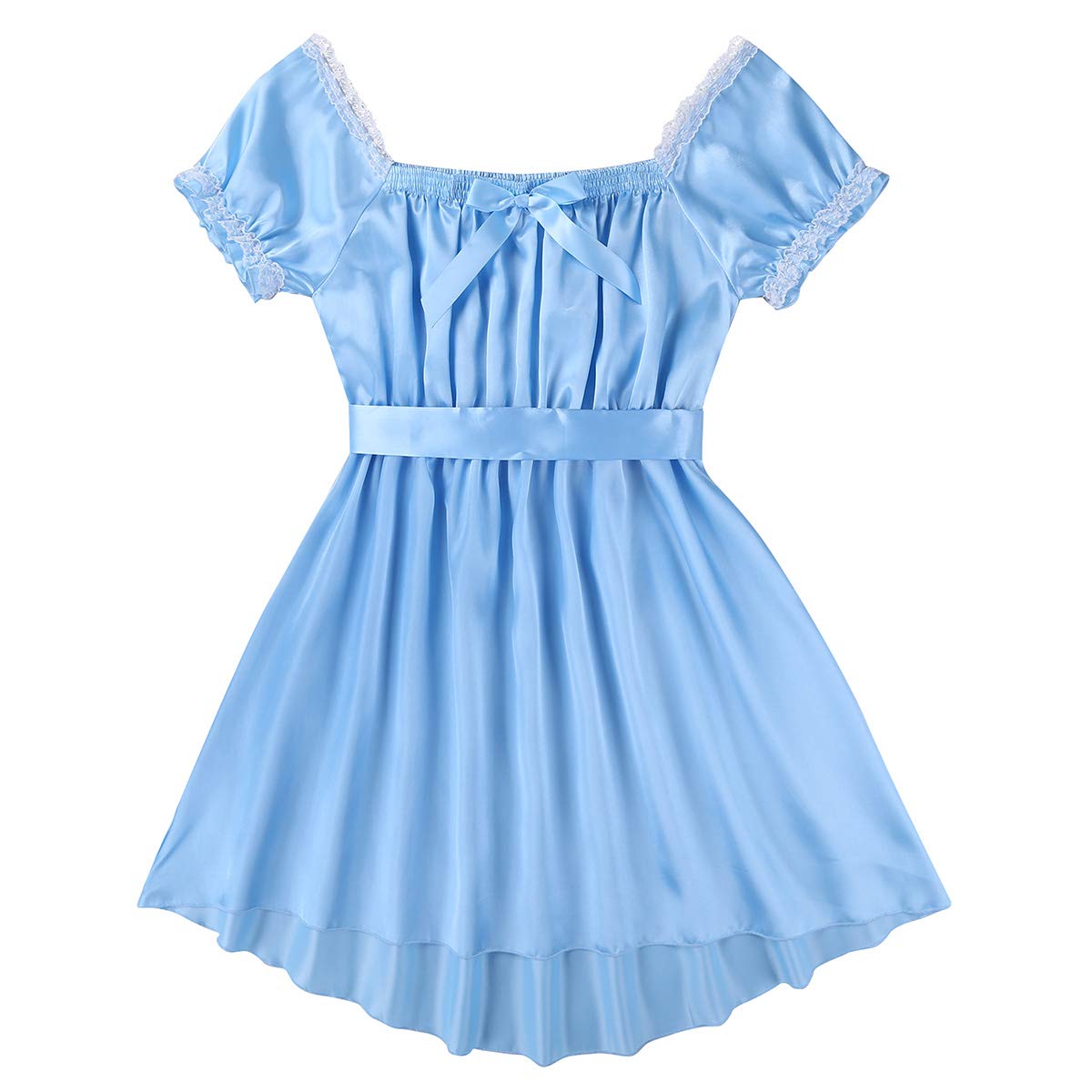 JEATHA Men's Satin Maid Nightgown - Lace Trim Frilly Nightdress for Crossdressers, High-Low Hem Sleepwear & Lingerie - Perfect for Cosplay, Roleplay & Special Occasions
