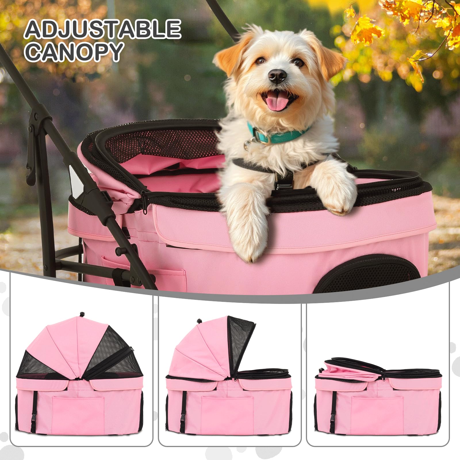 MoNiBloom 4-Wheel Folding Pet Stroller for Large Dogs up to 45lbs - 3 Entry Dog Carrier with Breathable Mesh, Travel & Jogging Stroller for Outdoor Walks, Park Visits & Vet Appointments