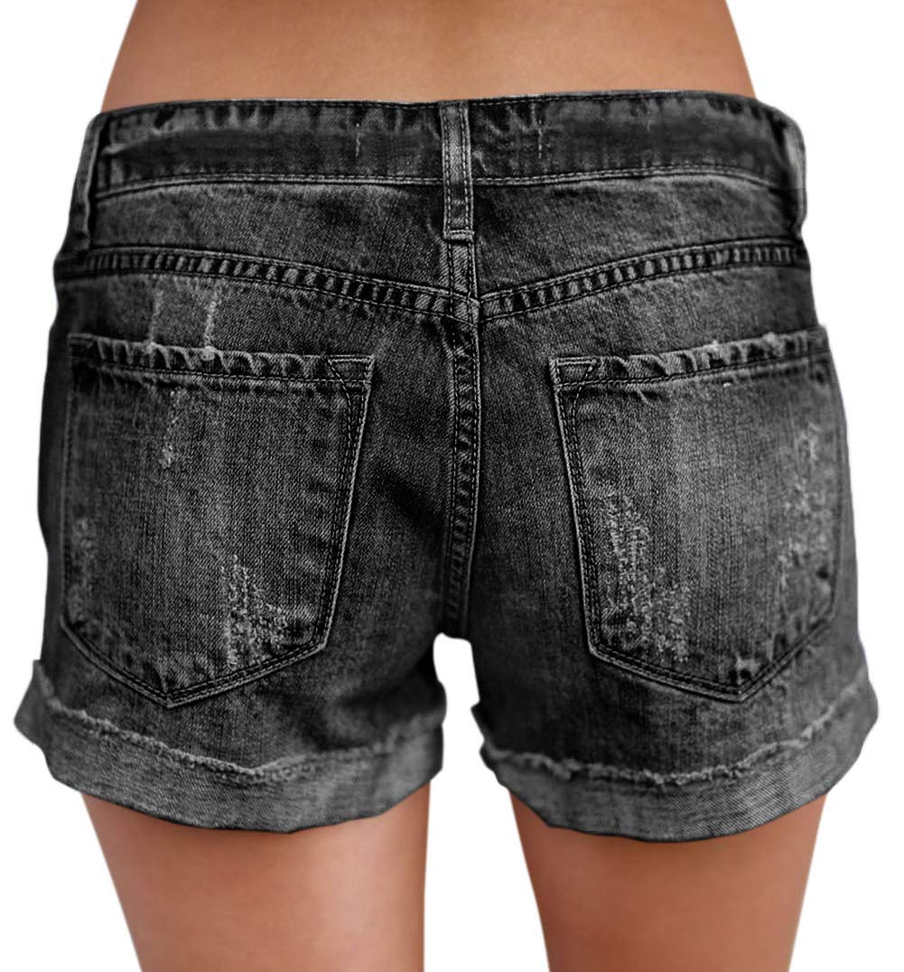 Roswear Women's Ripped Mid Rise Stretchy Denim Shorts - Comfortable Distressed Jean Shorts for Casual Wear, Summer Outfits & Street Style Fashion
