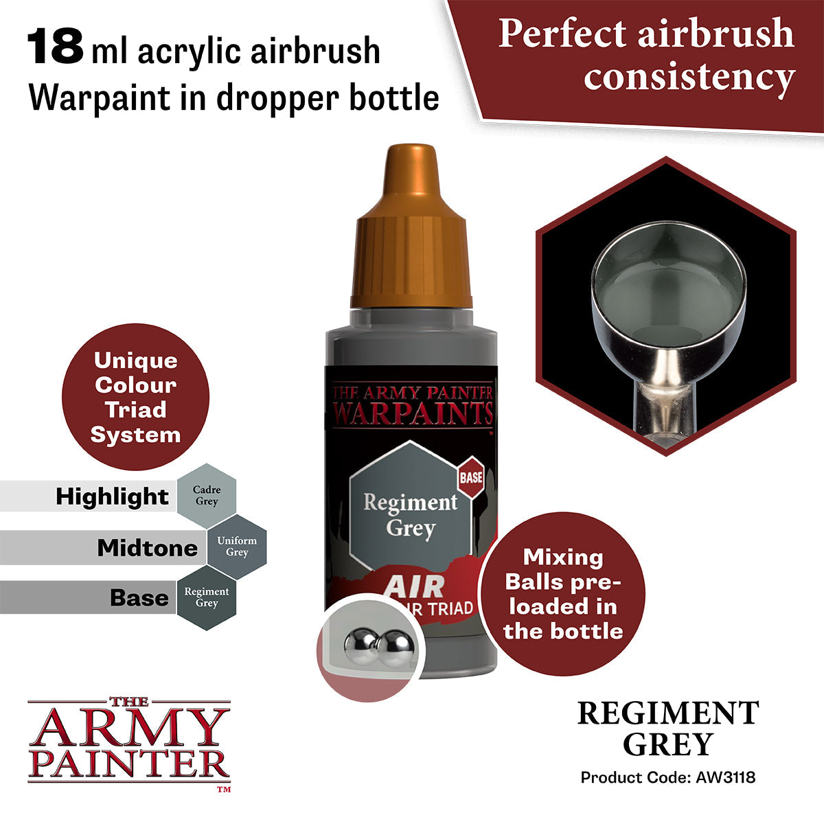 Warpaints Air: Regiment Grey - Premium Miniature Paint for Wargaming & Model Kits - Perfect for Tabletop Gaming, Warhammer, and DIY Craft Projects