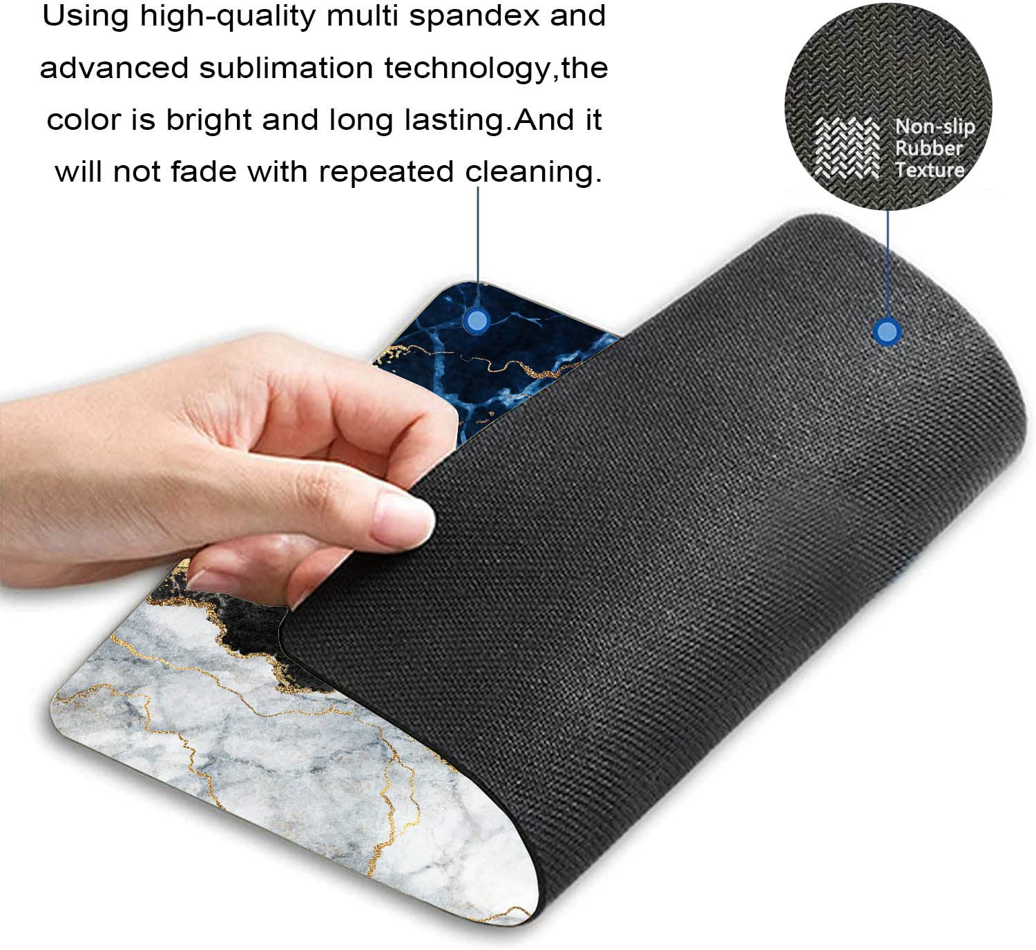Premium Non-Slip Navy Blue Marble Gaming Mouse Pad - 9.5
