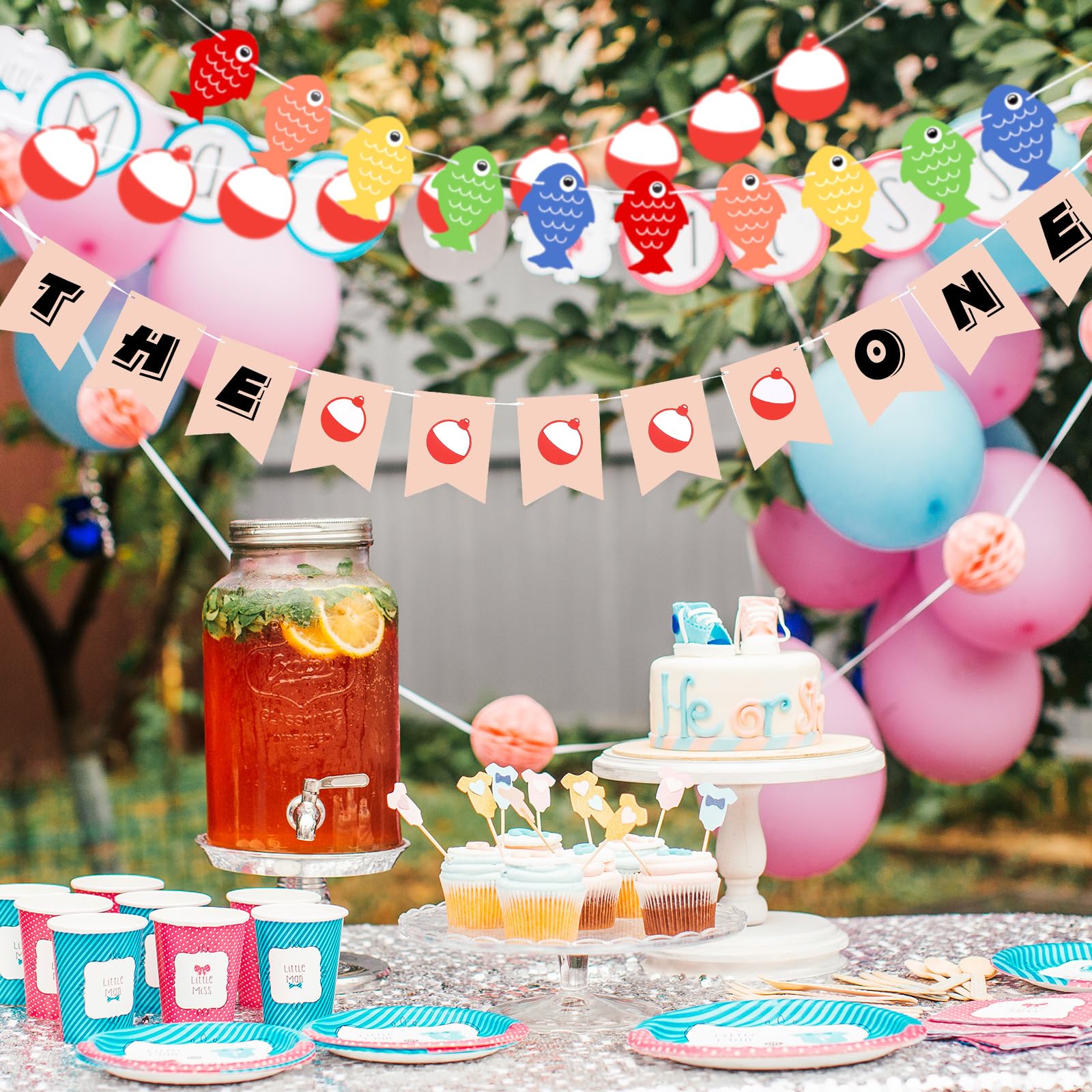Laumoi 3-Piece Fishing Birthday Banner Set - Gone Fishing Party Decorations for First Birthday & Fishing Theme Parties | Perfect for Indoor & Outdoor Birthday Celebrations, Baby Showers & Angler-Themed Events