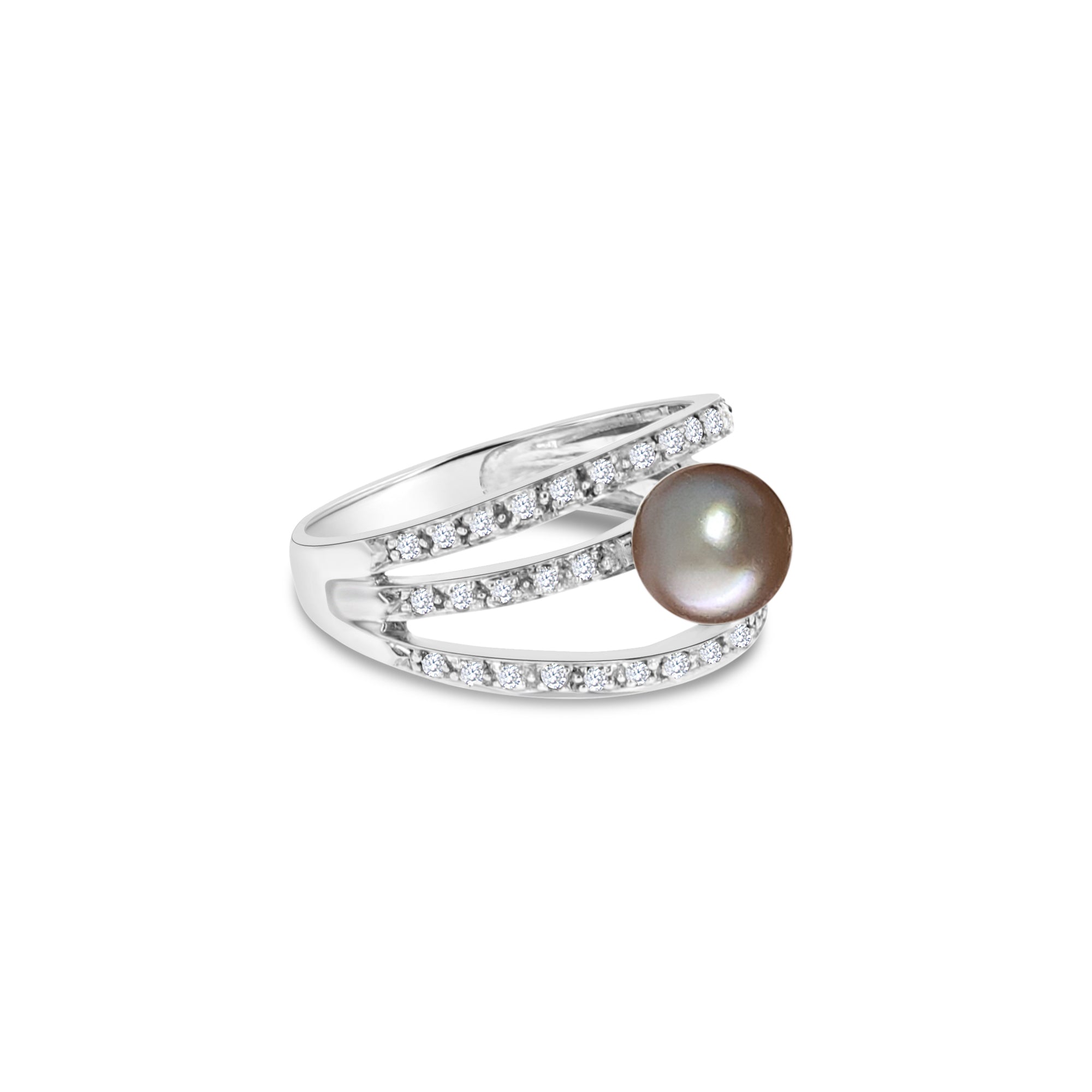 14K White Gold Black Pearl Diamond Statement Ring - 0.30cttw Elegant Jewelry for Women | Perfect for Evening Parties, Weddings & Special Occasions
