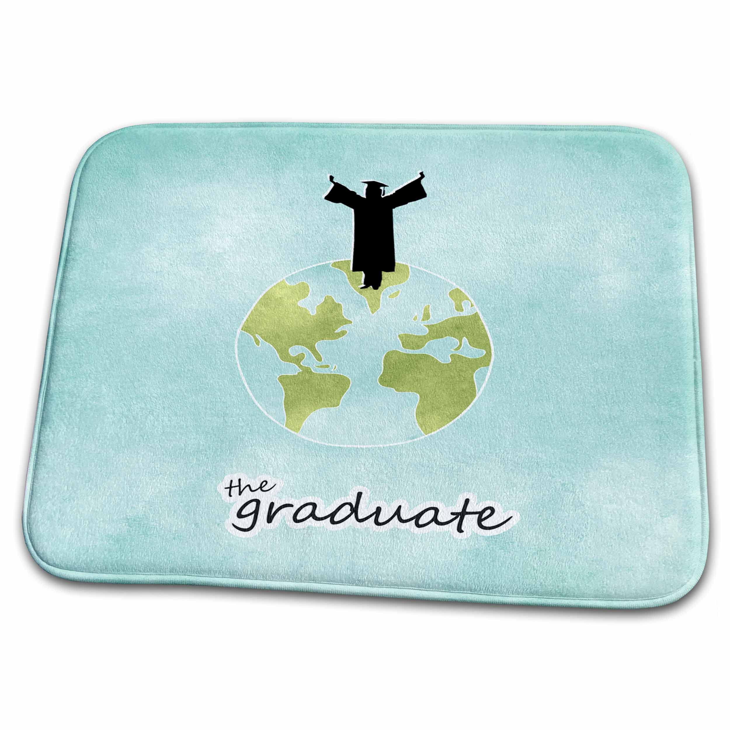 Absorbent Dish Drying Mat with Graduation Design - Perfect Kitchen Towel for Graduates, Housewarming & Dorm Essentials (Earth-Themed Gift for Female Graduates)