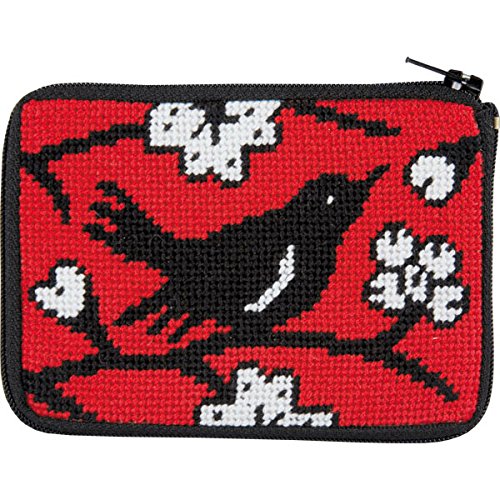 Alice Peterson Stitch & Zip Blackbird Needlepoint Coin Purse Kit - DIY Embroidery Wallet for Beginners - Perfect for Gift Giving, Craft Projects & Coin Collection