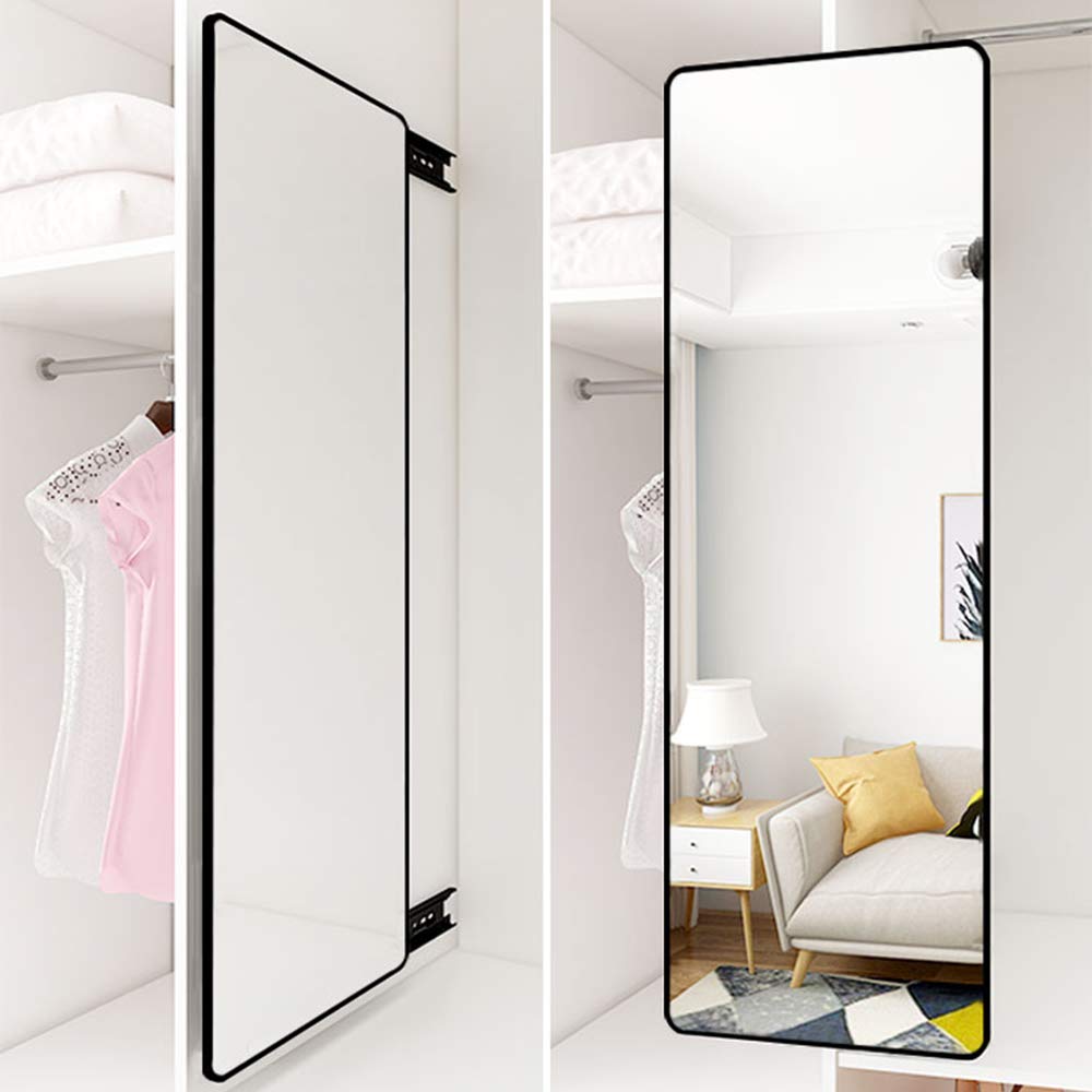 Aluminum Frame Sliding Full-Length Mirror for Closet - Wide Screen with Rounded Corners, Invisible Rotating & Retractable Folding Design - Perfect for Bedroom, Walk-in Closet, Dressing Room and Bathroom Organization