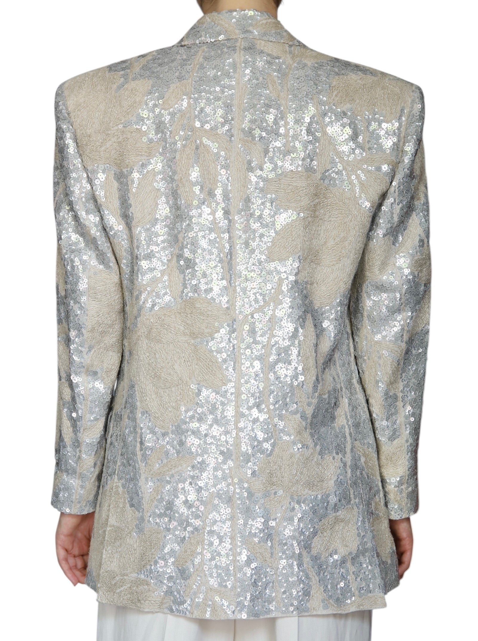 Brunello Cucinelli Grey Blue Sequin Linen Blazer for Women | Size IT 42 / US 6 | Elegant Evening Wear for Parties & Special Occasions