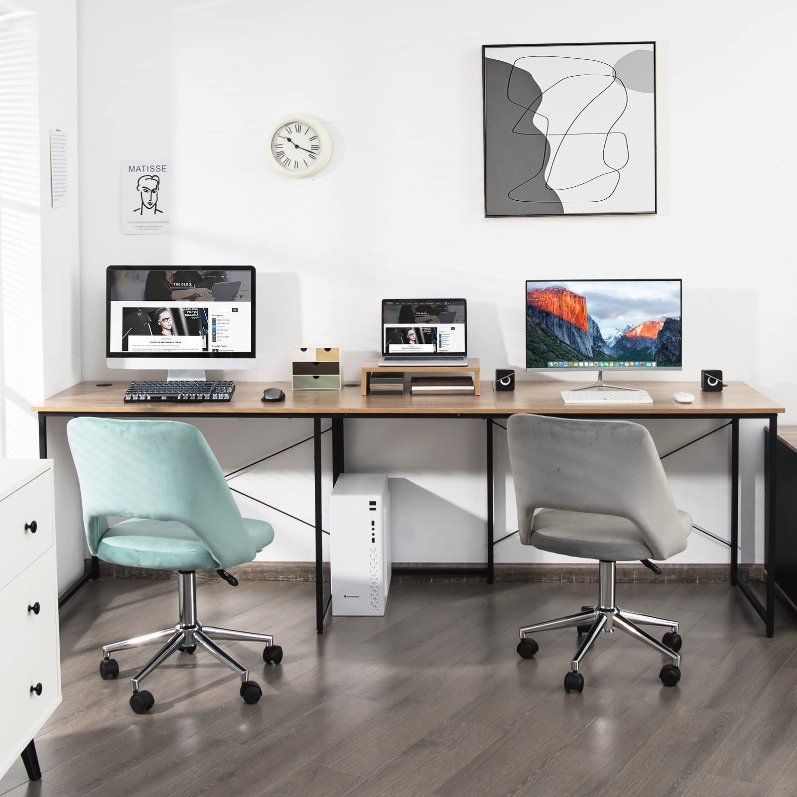 Tangkula 95 Inch L-Shaped Reversible Corner Computer Desk with Monitor Stand & Cable Management - Spacious 2-Person Home Office Desk for Gaming, Study & Work - Natural Wood Finish (Perfect for Small Spaces & Shared Workstations)