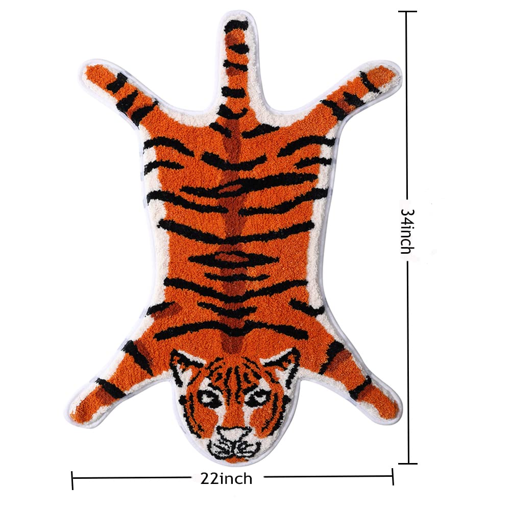 Non-Slip Tiger Bath Mat - 22x34 Inch Orange Shower Rug for Bathroom & Playroom