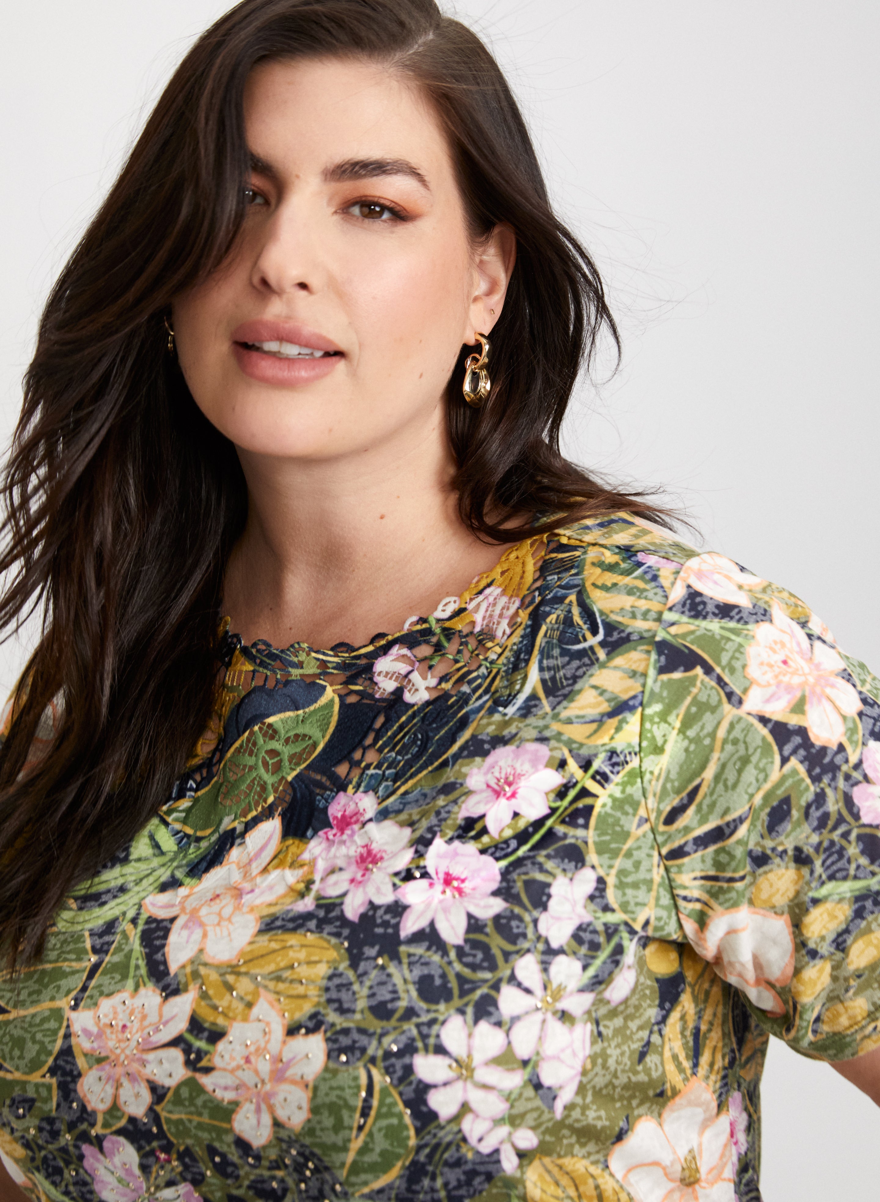 Floral Openwork Detail T-Shirt for Women - Breathable Summer Blouse, Casual & Boho Style - Perfect for Beach Outings, Picnics, and Date Nights