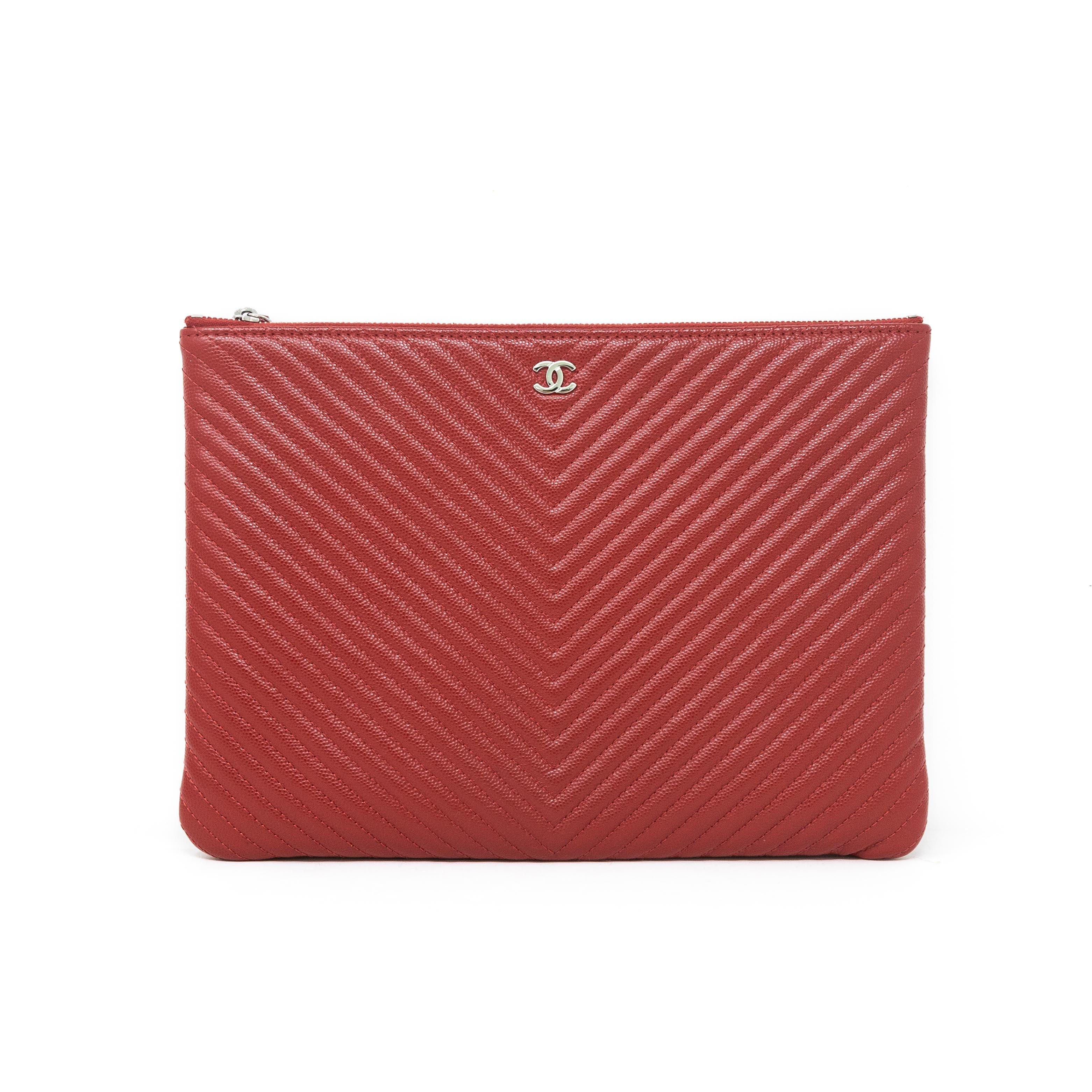 Chanel Red Medium O Case Pouch - Luxury Leather Cosmetic Bag for Women | Perfect for Travel, Makeup Storage & Everyday Essentials