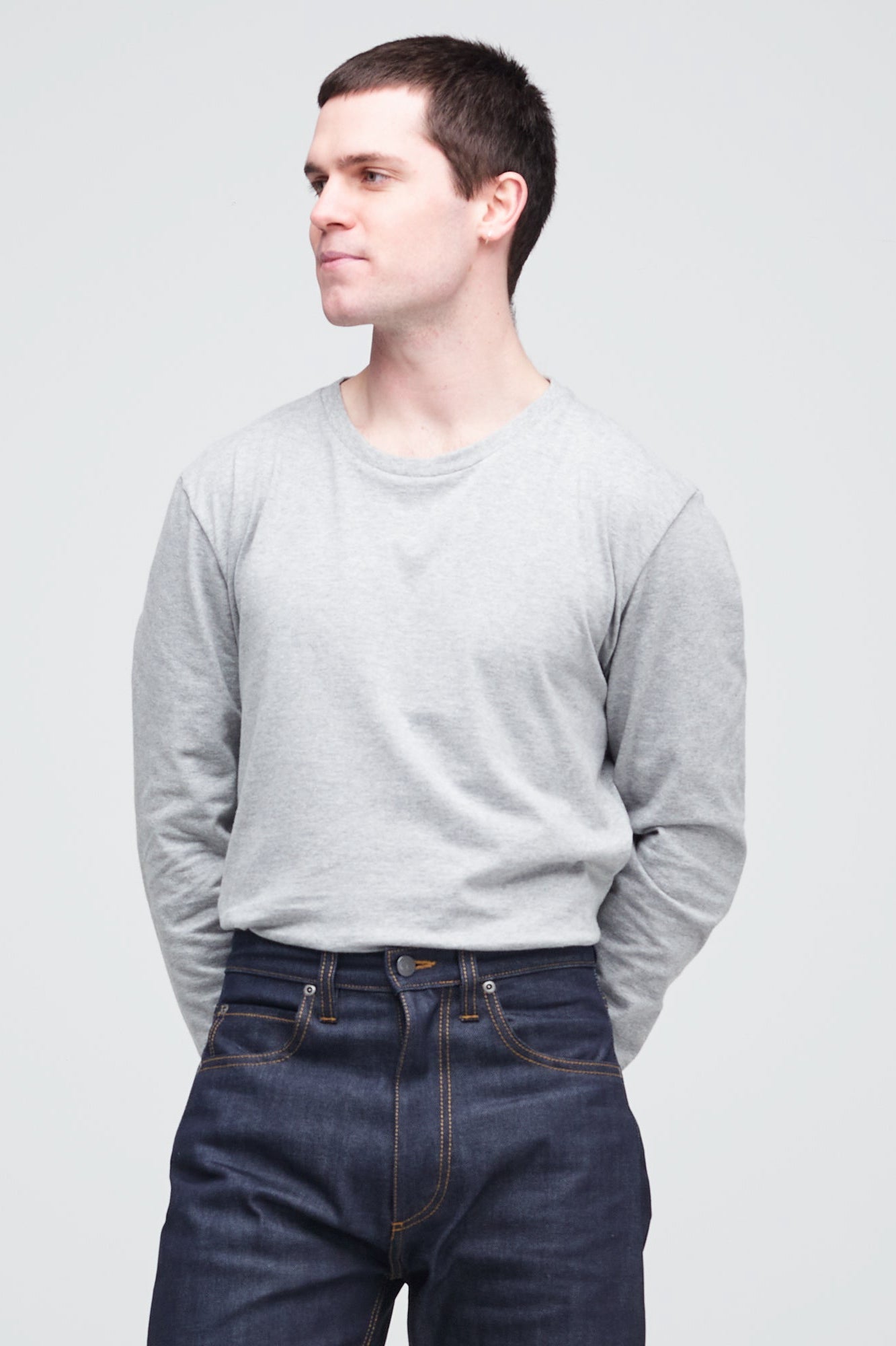 Premium Men's Long Sleeve T-Shirt - Soft Cotton Grey Marl Crewneck Shirt for Casual Wear, Work & Outdoor Activities