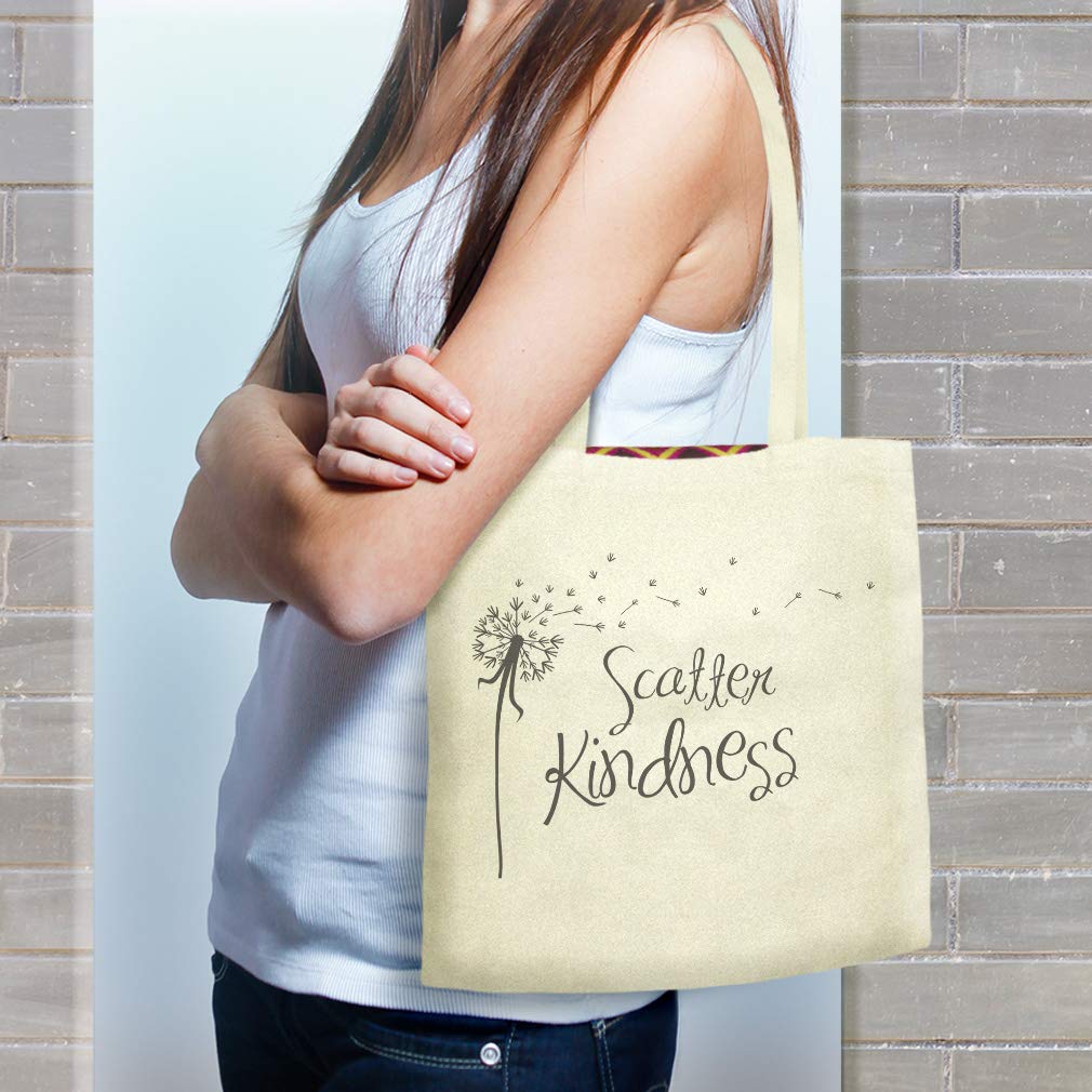 Custom Canvas Tote Bag - Inspirational 'Scatter Kindness' Reusable Shopping Bag for Women - Perfect for Beach, Grocery & Everyday Use