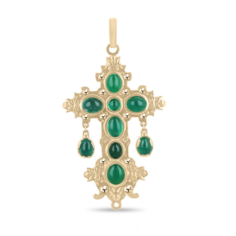 14K Gold Atocha Replica Cross Pendant with 22.19tcw Natural Nuestra Señora De Emerald Cabochon - Vintage Spanish Treasure Jewelry for Gifts, Collectors & History Enthusiasts