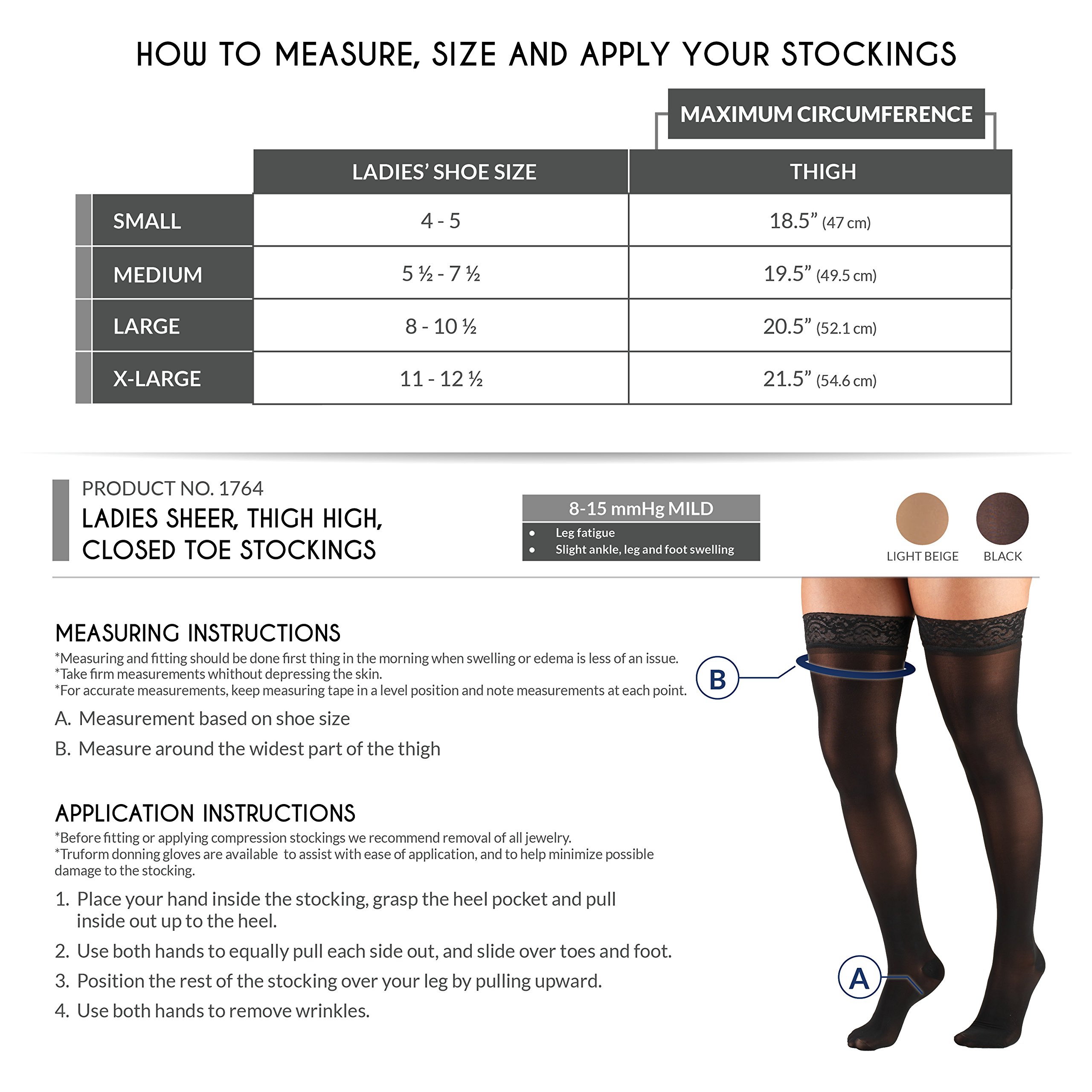 Truform Sheer Compression Stockings 8-15 mmHg - Women's Thigh High Support Stockings 20 Denier Beige Medium - Perfect for Travel, Work & Varicose Vein Relief