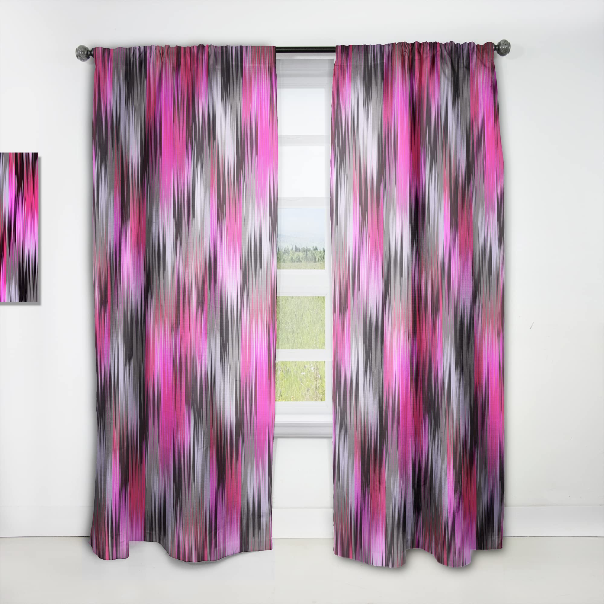 DesignQ Black & Purple Ikat Thermal Insulated Curtain Panel - 52x108 Inch - Elegant Window Treatment for Bedroom & Living Room - Perfect for Home Decor, Light Blocking & Temperature Control