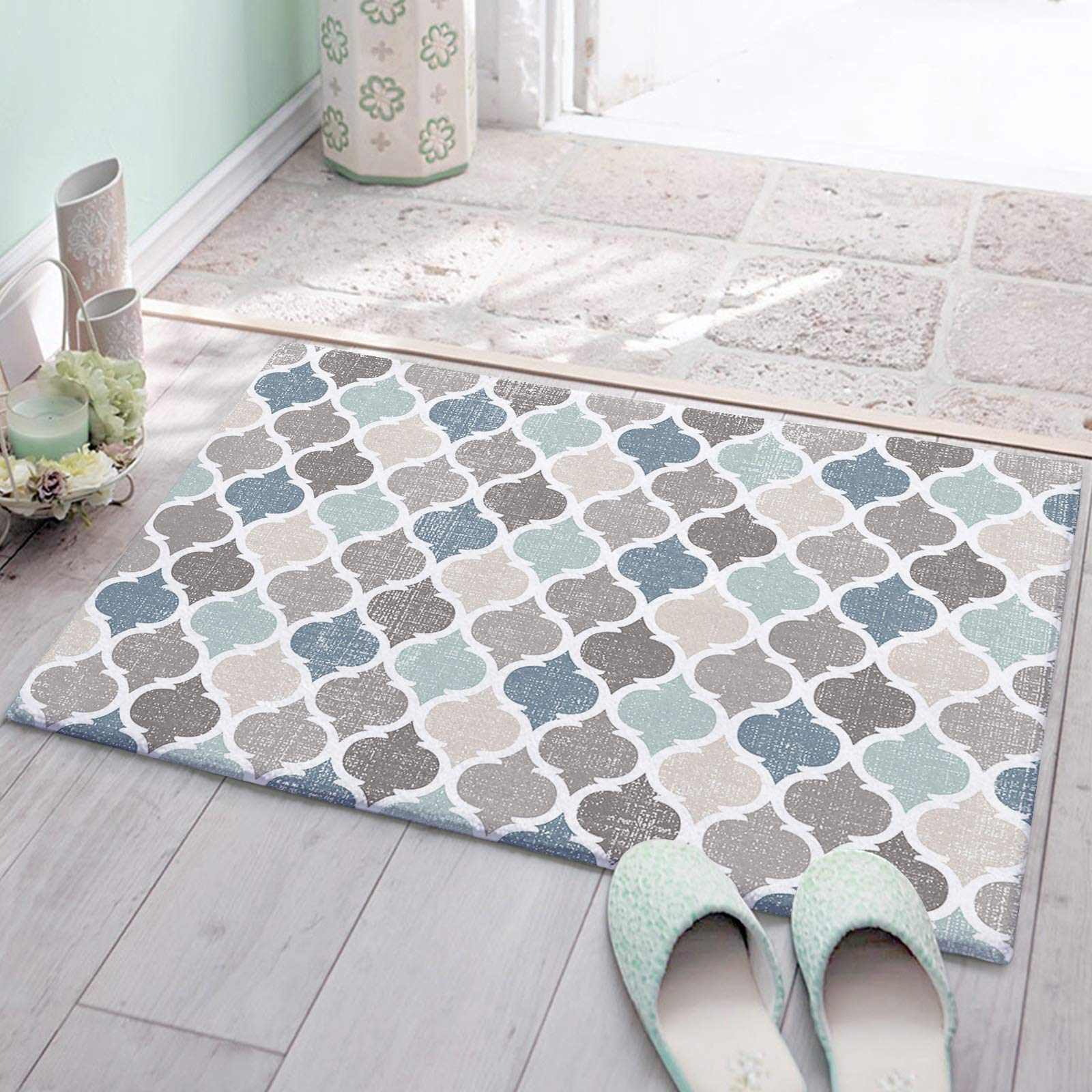 Fluffy Shag Bath Rugs - Super Soft Absorbent Plush Bathroom Doormat with Non-Slip Backing, Moroccan Print Shaggy Carpet for Bedroom, Living Room & Front Door - Perfect for Cozy Home Decor & High-Traffic Areas
