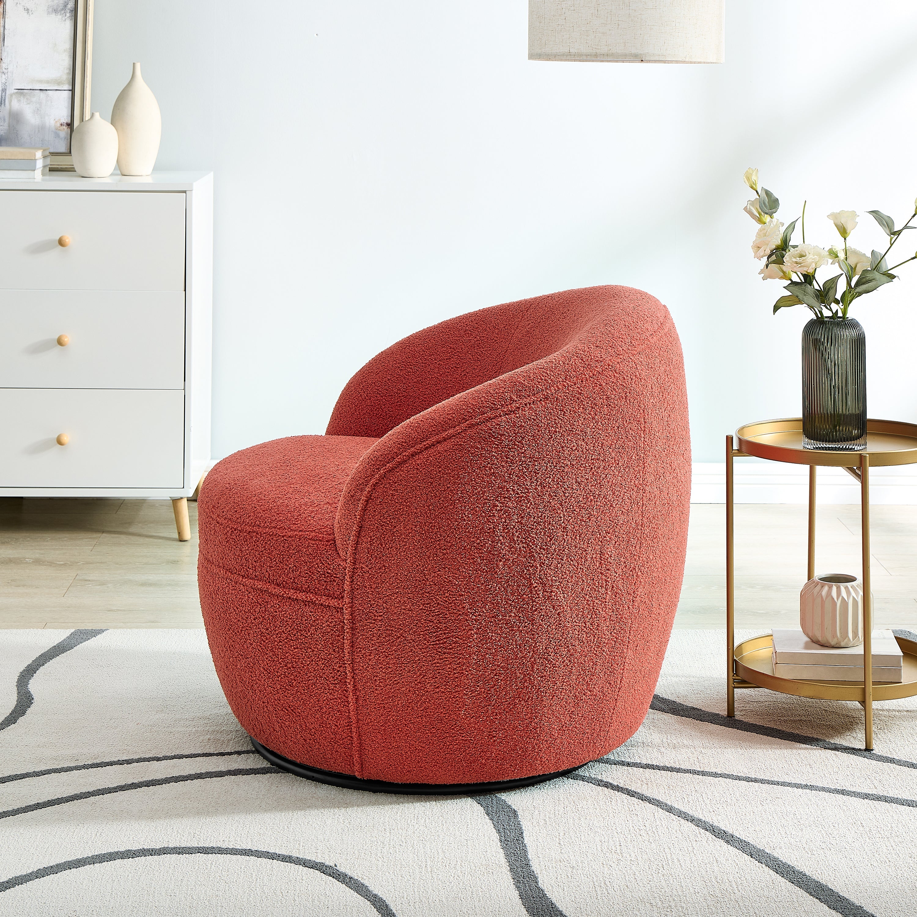 Roundhill Furniture Galleria 360 Swivel Faux Shearling Barrel Chair - Cozy Modern Accent Chair for Living Room, Bedroom & Office - Perfect for Reading, Relaxing & Home Decor