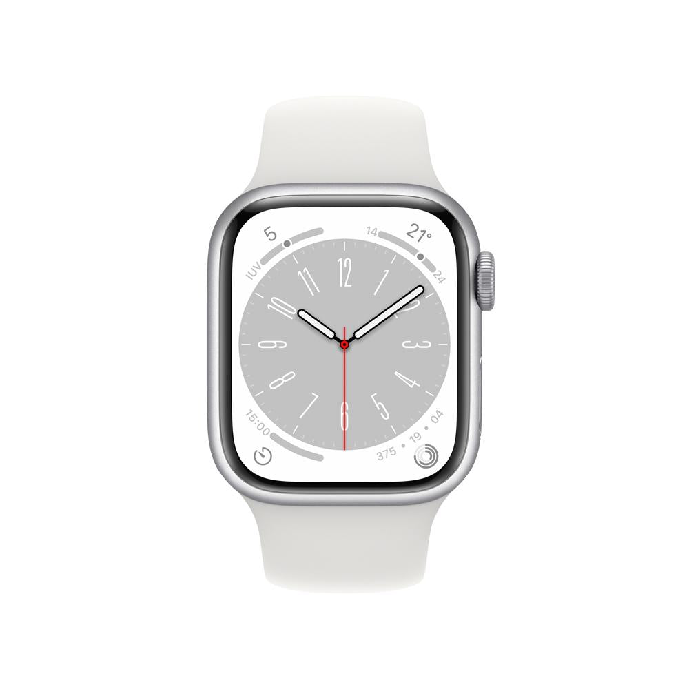 Apple Watch Series 8 (GPS + Cellular) 41mm Silver Aluminum Case with White Sport Band - Perfect for Fitness Tracking, Calls & Smart Notifications