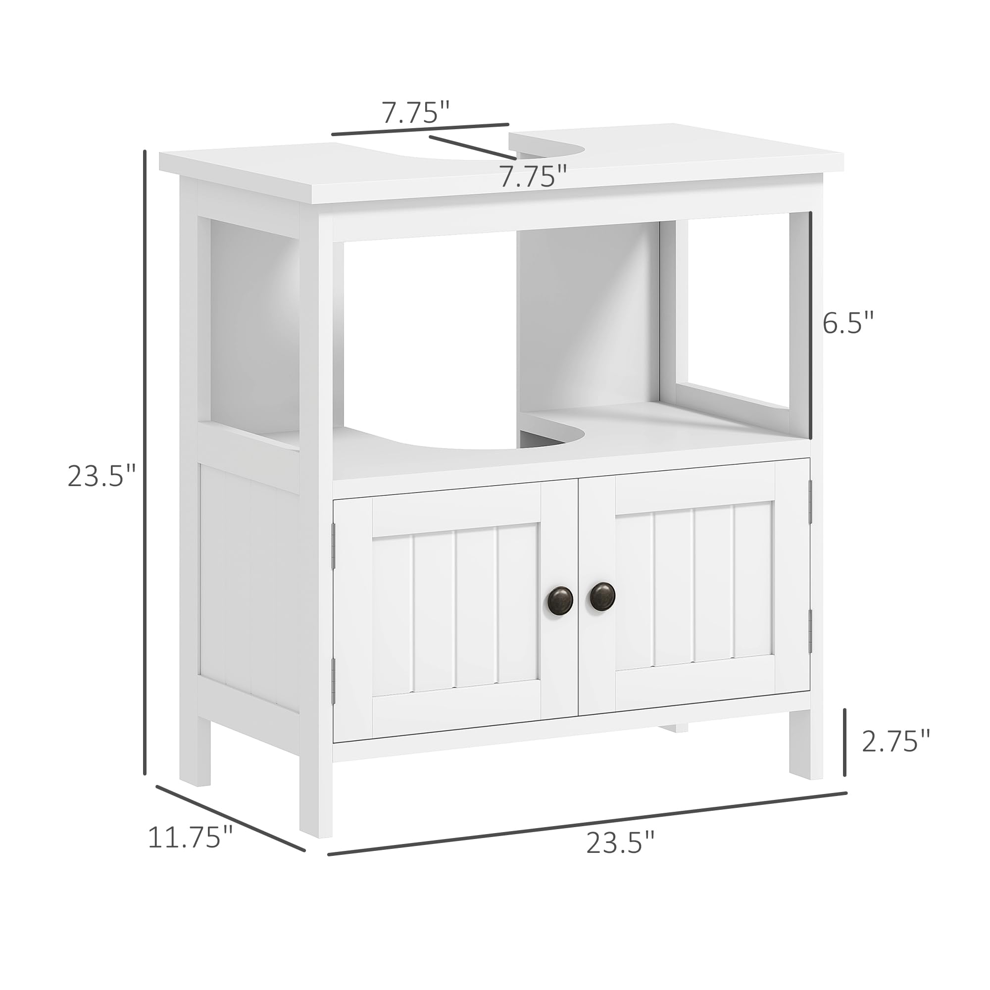 Kleankin White Pedestal Sink Storage Cabinet - 2 Door Bathroom Vanity with Open Shelf for Under Sink Organization | Perfect for Small Bathrooms, Powder Rooms & Apartment Bath Storage