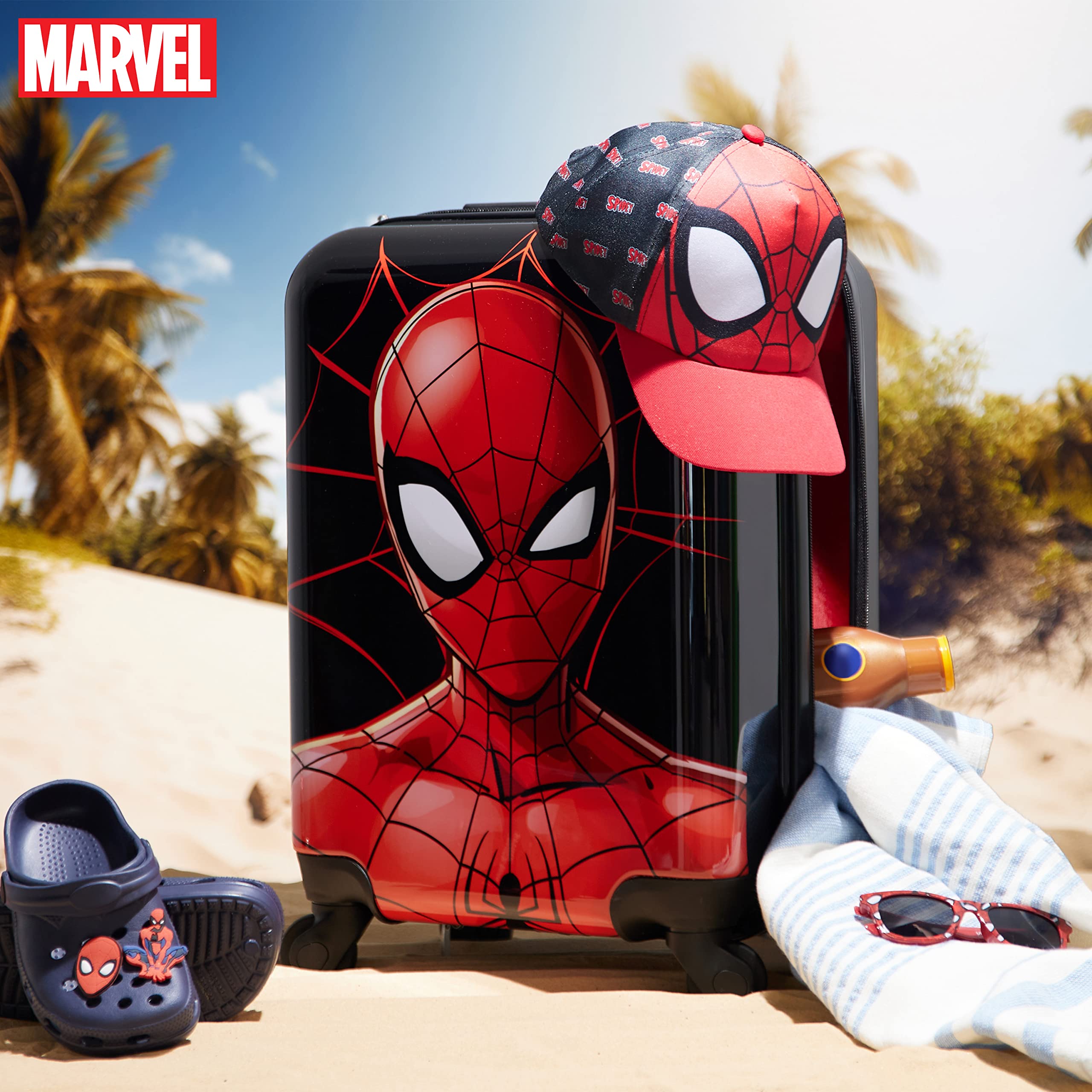 Marvel Spiderman Kids Carry-On Suitcase with Wheels & Handle - Lightweight Cabin Luggage for Boys Travel, School Trips & Airplane Adventures